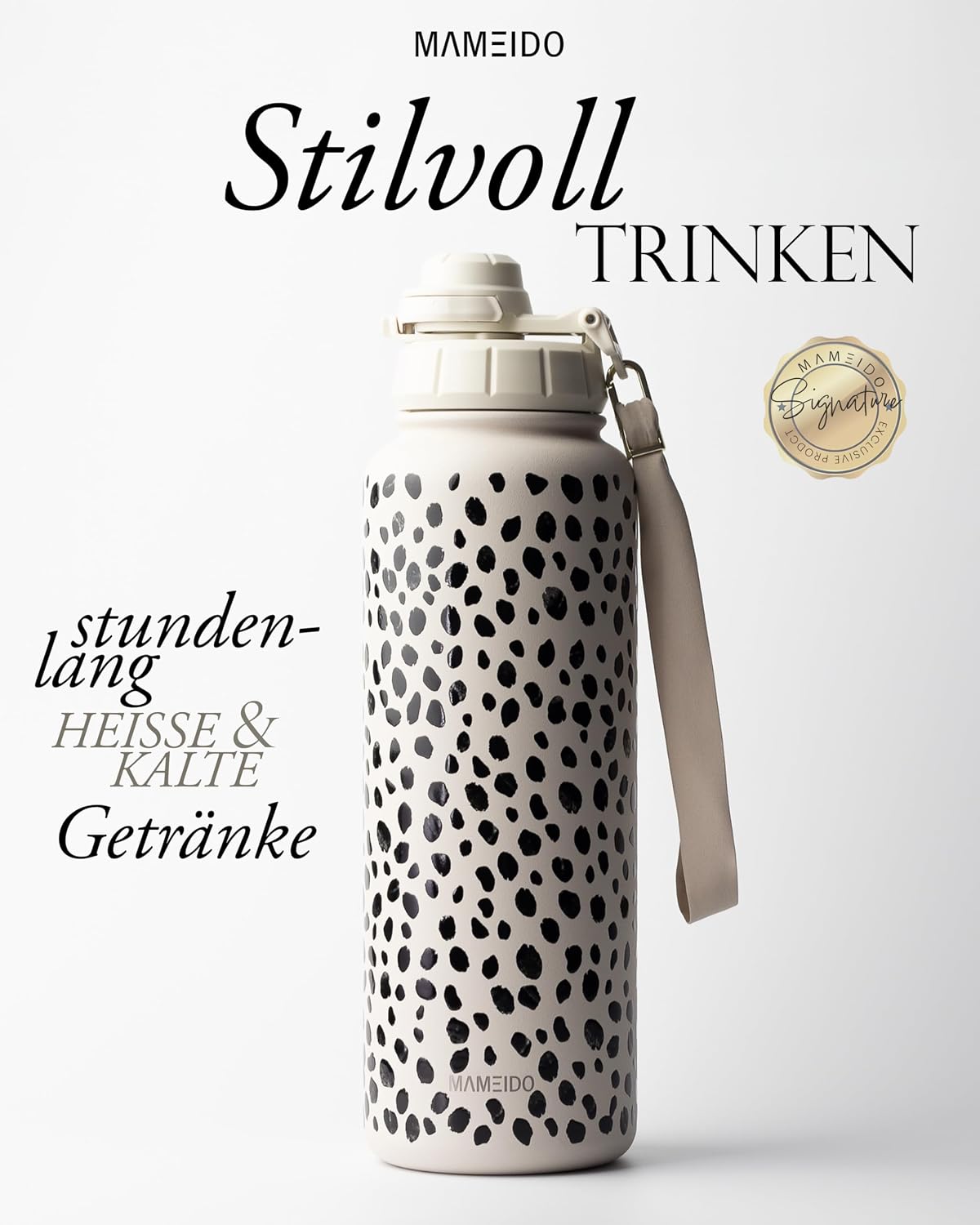 Detalle 2 de MAMEIDO Thermosflasche mit Strohhalm 1,2 l (auslaufsicher, Edelstahl, BPA-frei) – Sport-Wasserflasche