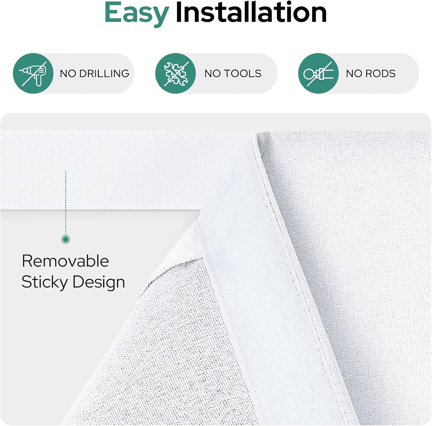 Detalle de HOMEIDEAS 100% Pure White Linen Blackout French Door Curtain (1 Panel, 30 x 40 Inch)