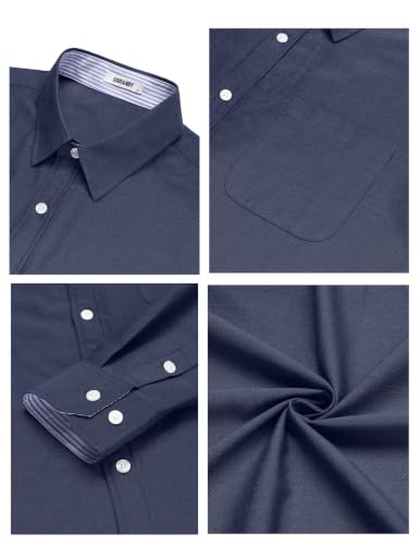 Detalle de COOFANDY Camice Uomo Manica Lunga in Oxford Blu Scuro 3XL