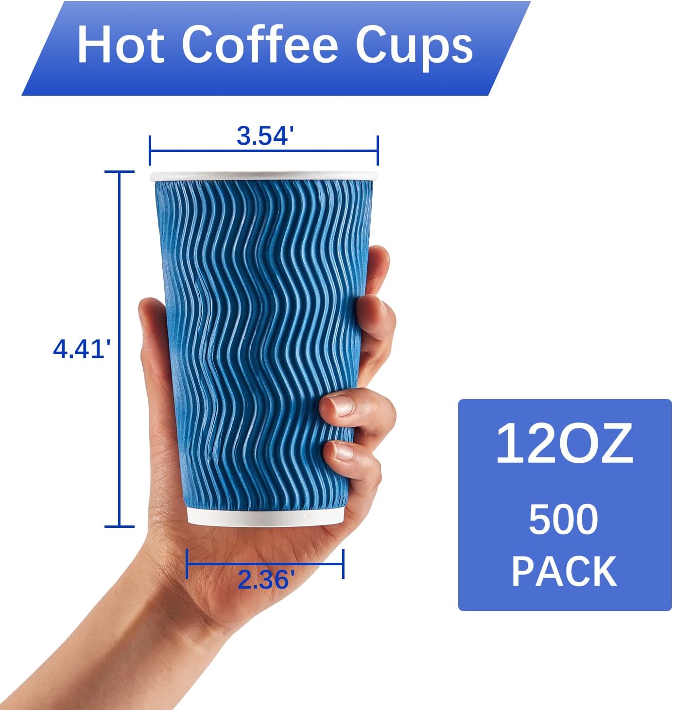 Thumbnail 1 de Lamosi 500-Count 12 oz Insulated Paper Cups (Navy) – Heat-Resistant Kraft Ripple Wall, Disposable, Bulk