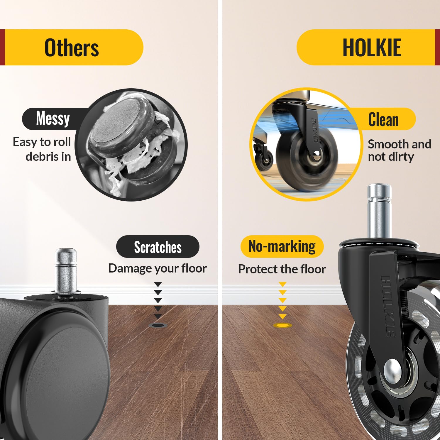 Thumbnail 3 de HOLKIE Office Chair Wheels (11mm x 22mm) – replacement caster wheels for hard floors, set of 5