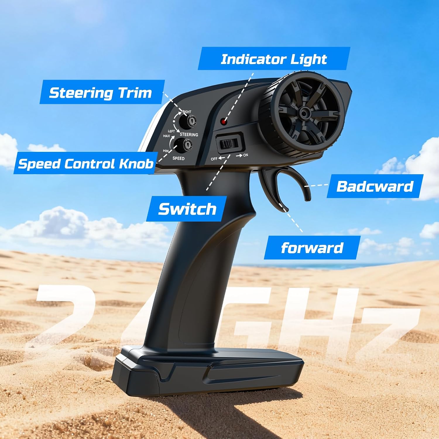 Detalle de DEERC RC Auto 1:16 4WD High Speed (bis 40 km/h) – Doppel-Motor, Doppel-Differential & 2 Akkus