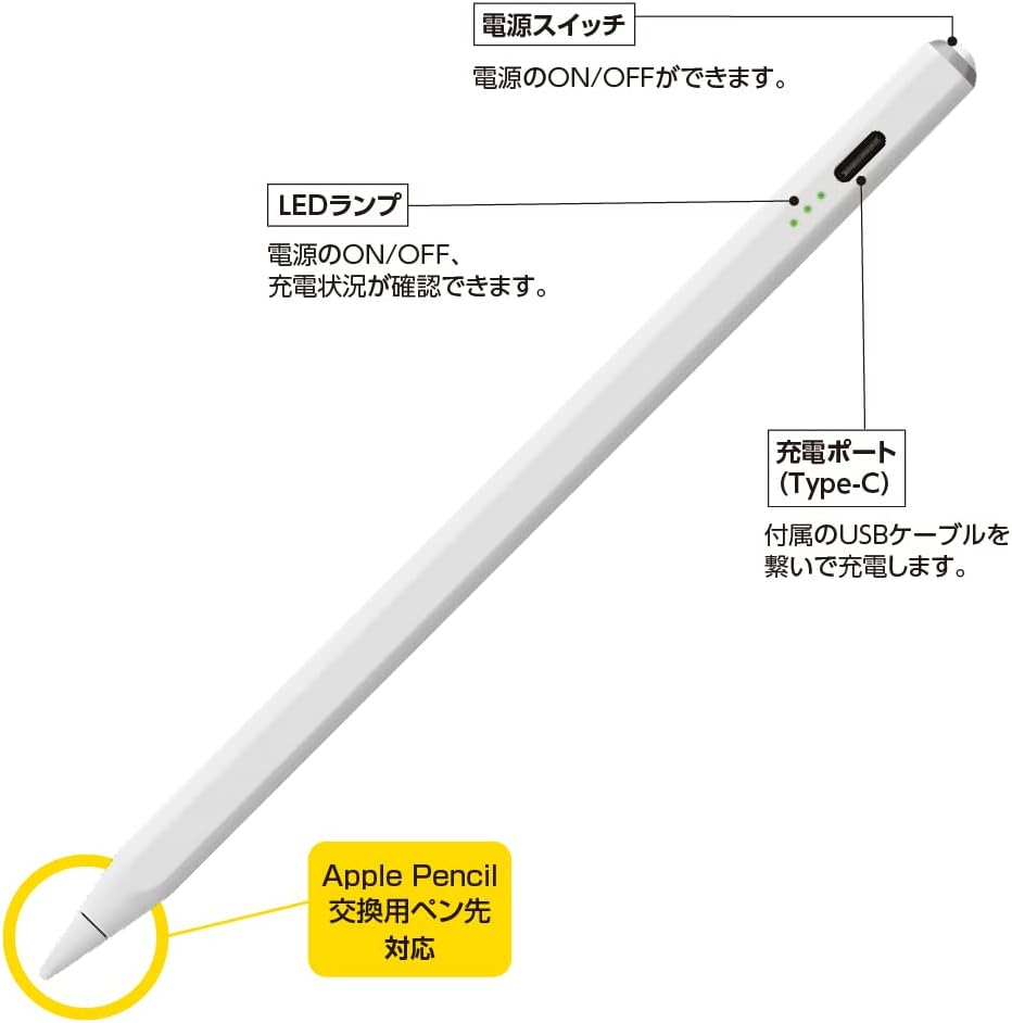 Detalle 2 de ナカバヤシ Digio2 iPad専用充電式タッチペン 傾き検知・パームリジェクション対応