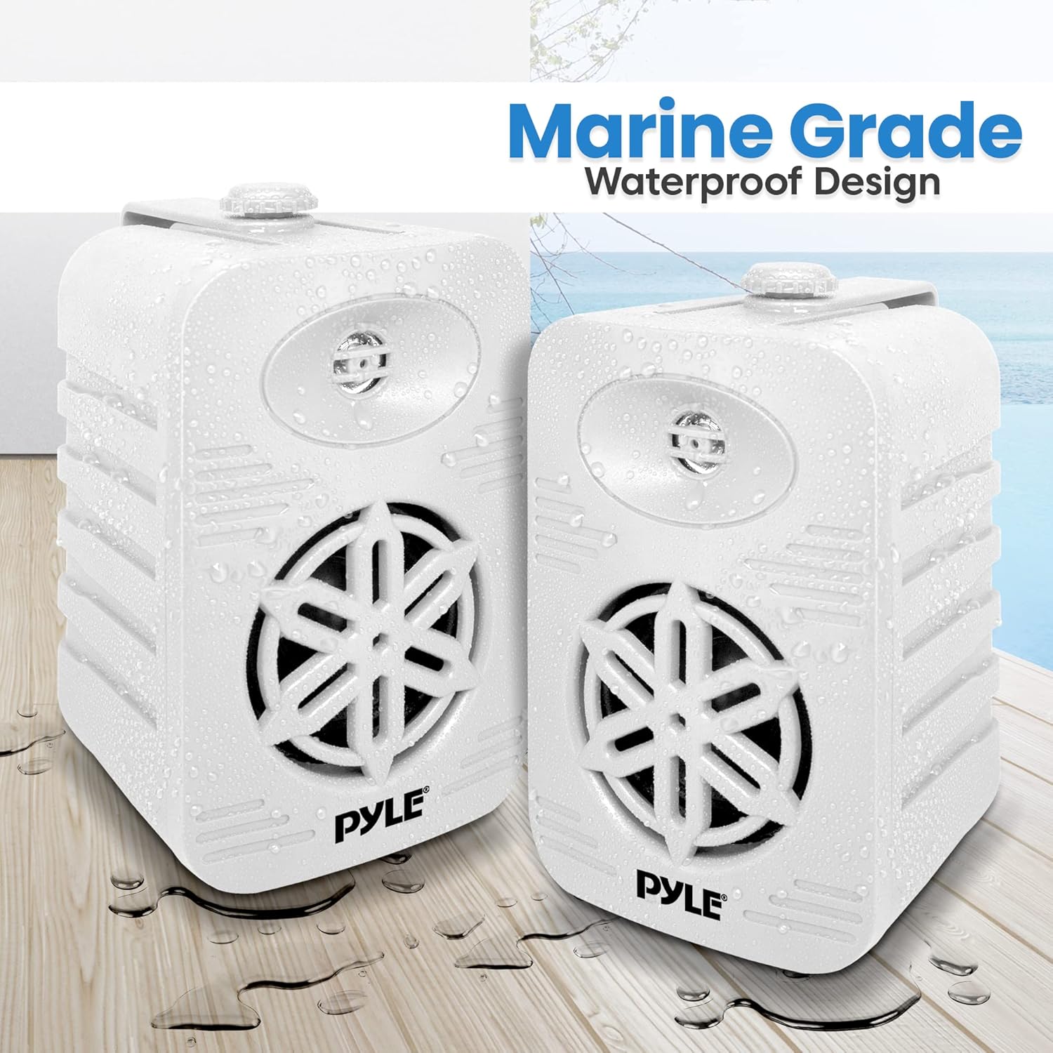Detalle de Pyle : paire d’enceintes intérieures/extérieures 2 voies résistantes à l’eau (4”) avec tweeter polymère