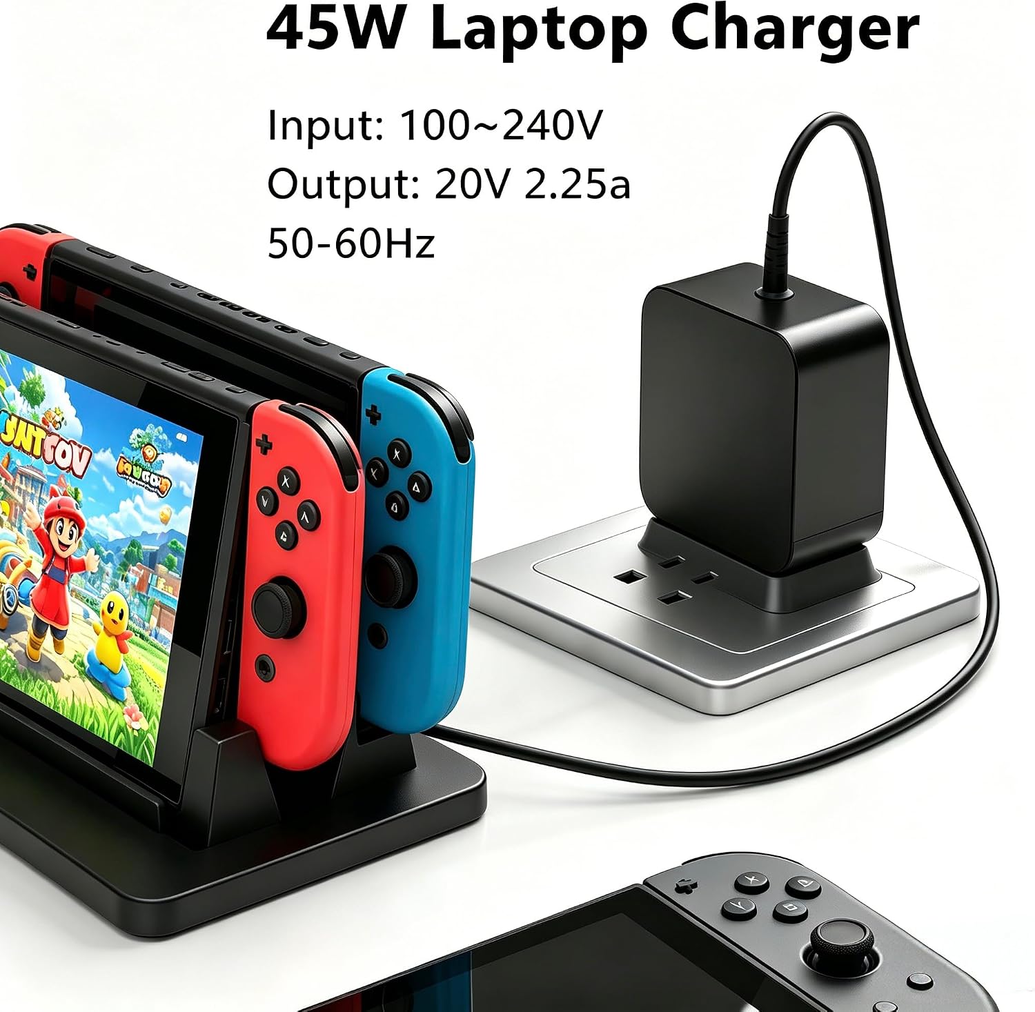 Detalle de 45W USB‑C Ladegerät Netzteil für Steam Deck und Switch – 1,8 m Kabel, Schnellladen, TV Modus