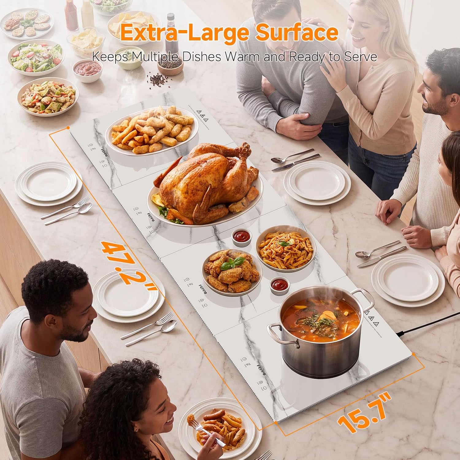 Detalle de FEPPO HF-PJ03-4 Electric Warming Tray, 47" x 15" Modular Glass