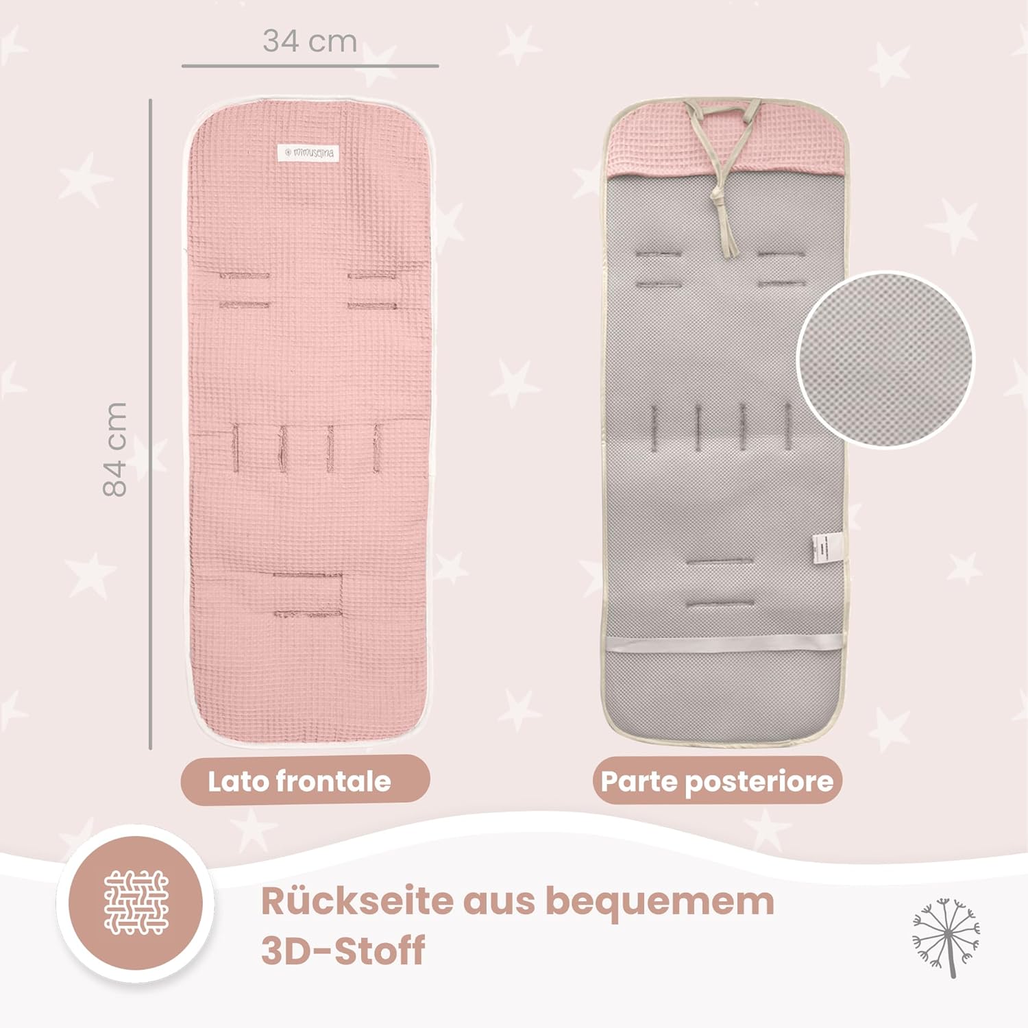 Thumbnail 6 de MIMUSELINA Universal Kinderwagen Sitzauflage aus 100% Baumwolle OEKO-TEX – atmungsaktiv, waschbar und Made in Portugal