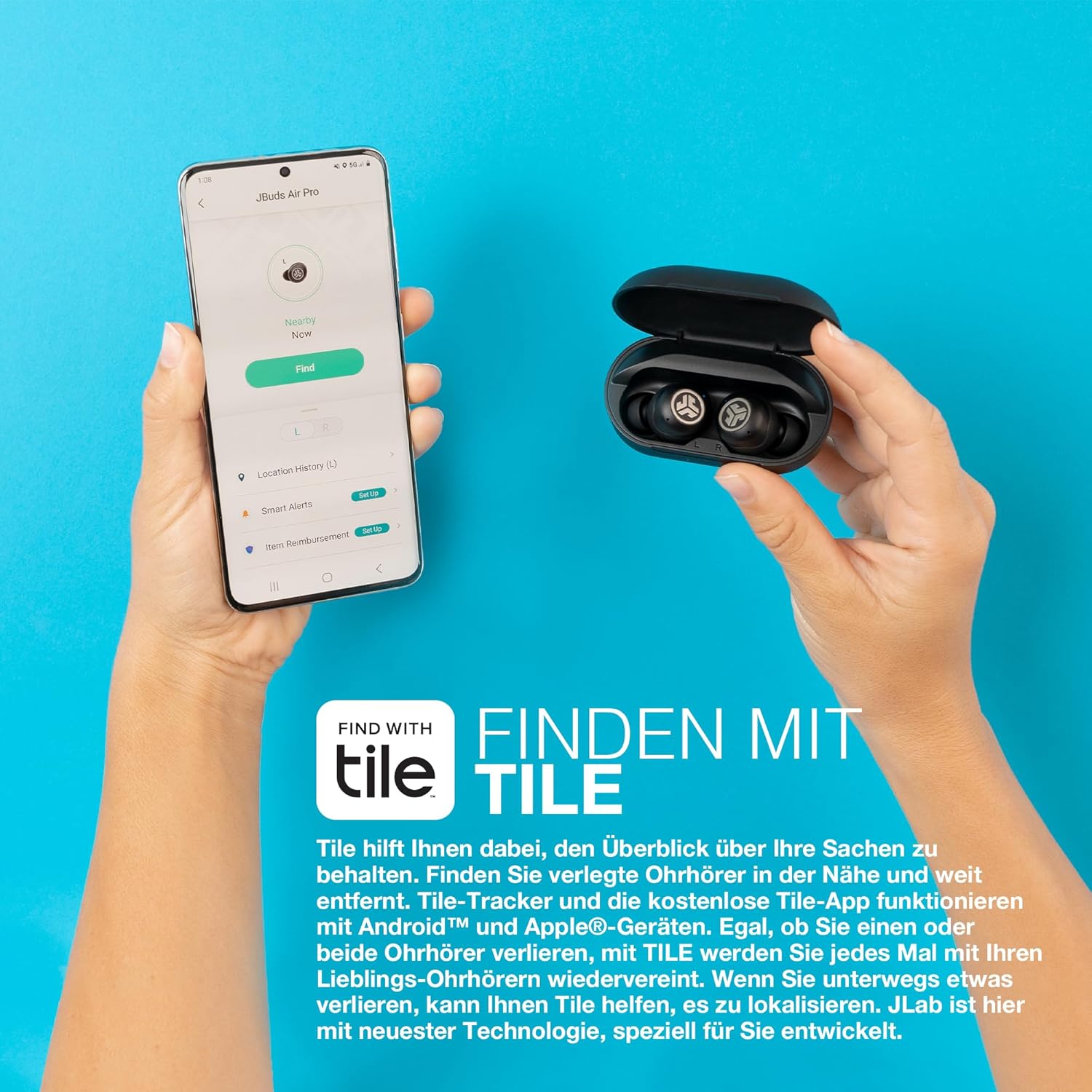 Thumbnail 3 de JLab JBuds Air Pro True Wireless In-Ear-Kopfhörer mit Bluetooth, Mikrofon & Tile-Tracker (Schwarz)