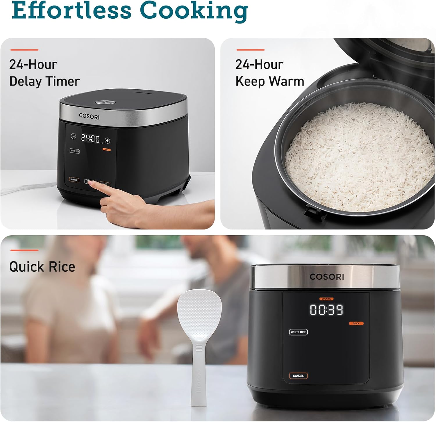 Thumbnail 5 de COSORI Rice Cooker, Slow Cooker & Steamer (Ceramic Coated Inner Pot, Fuzzy Logic) – 10 Cups / 5L, 17 Functions, Timer & Keep Warm, Black
