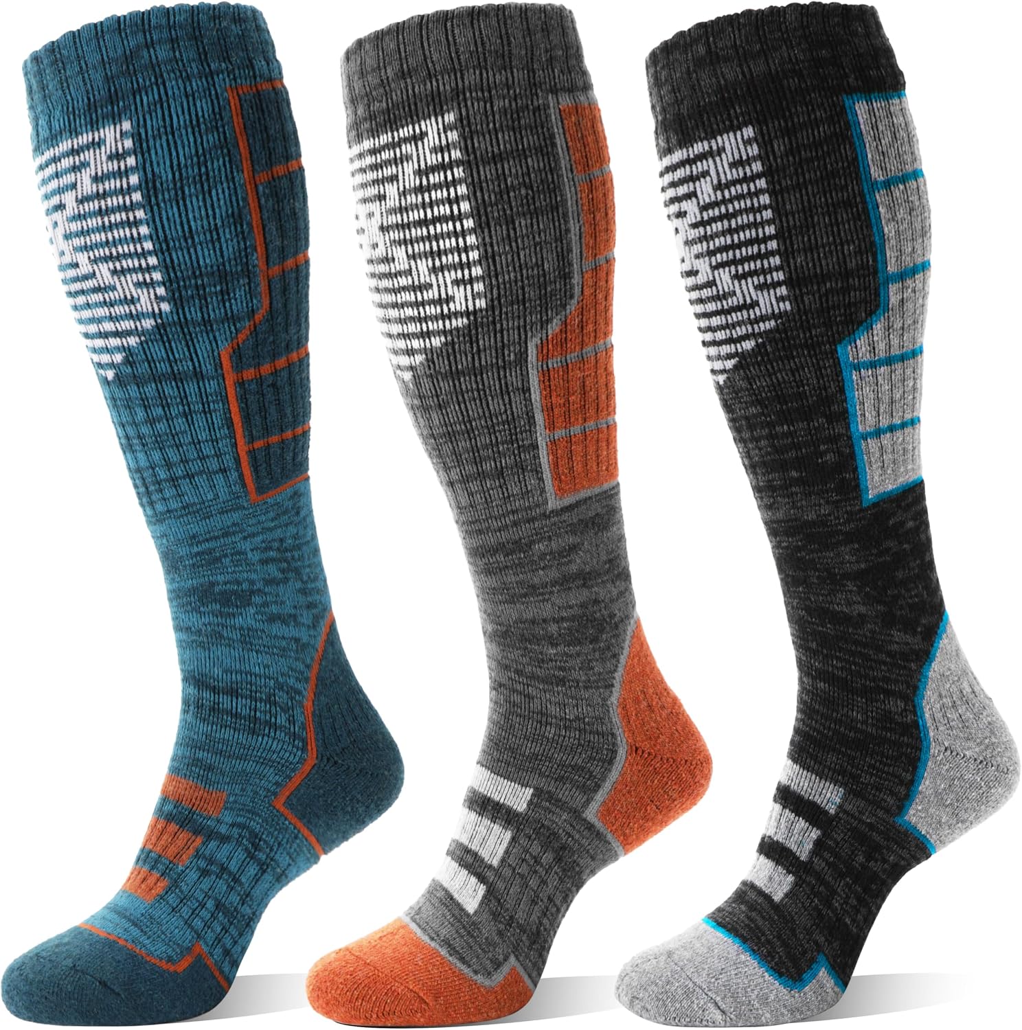 Detalle de Anlisim Merino Wool Ski Socks, 3 Pairs, Knee-High with Cushioning