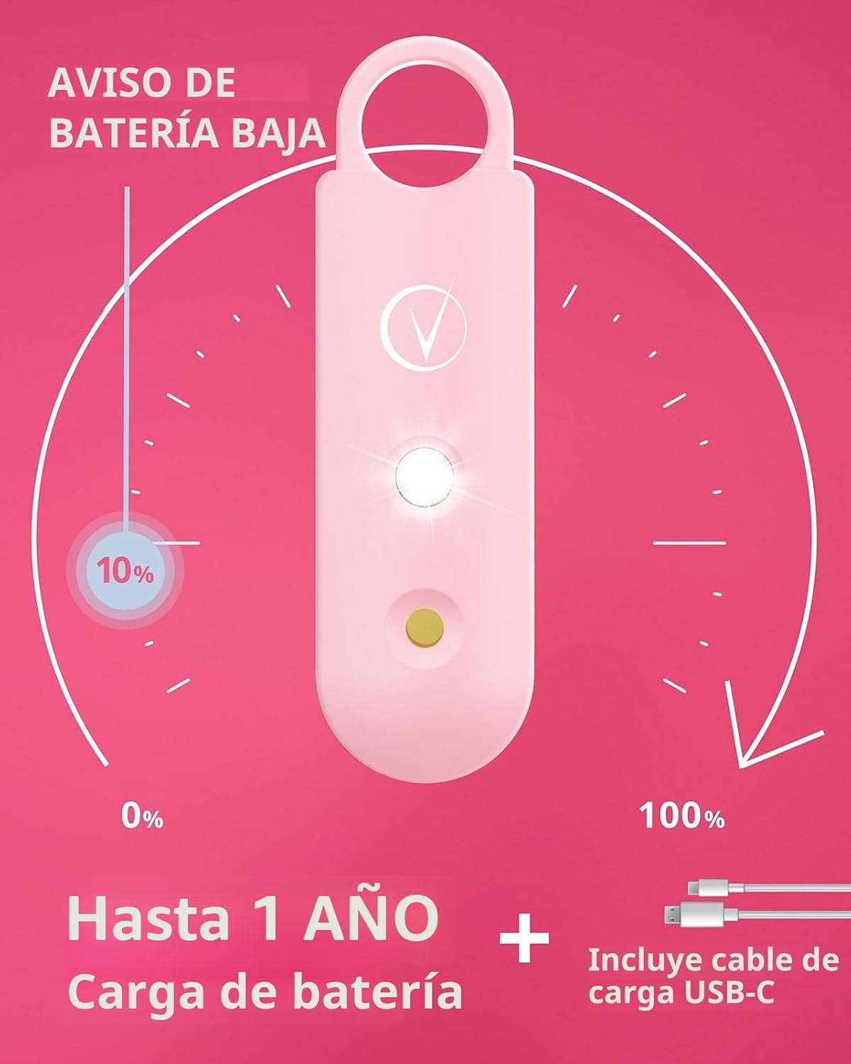 Detalle de Vantamo Alarma Personal para Mujeres 130 dB con Doble Altavoz y Luz Estroboscópica — Llavero de Autodefensa Compacto