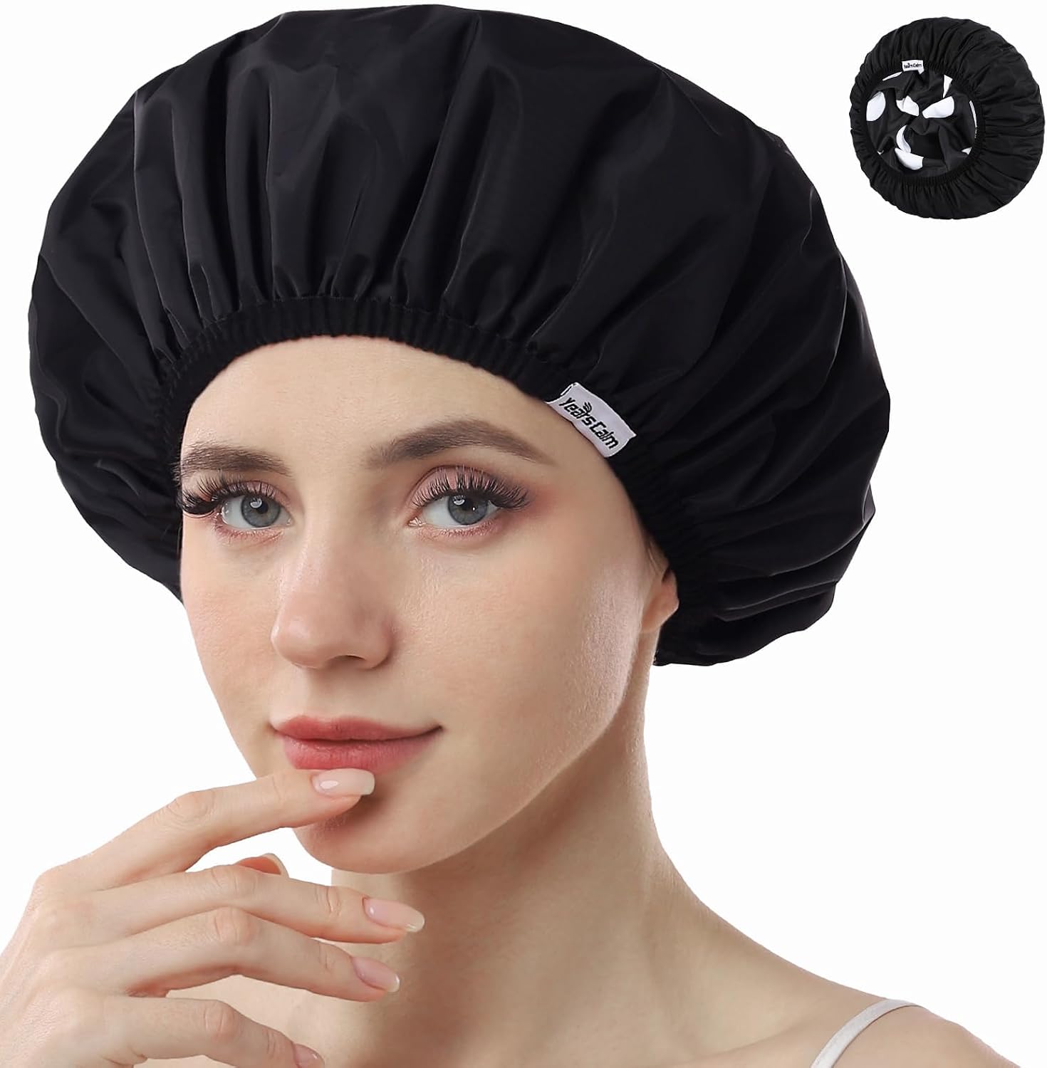 Detalle de Years Calm Reusable Shower Cap, Waterproof Double-Layer Design, One Size