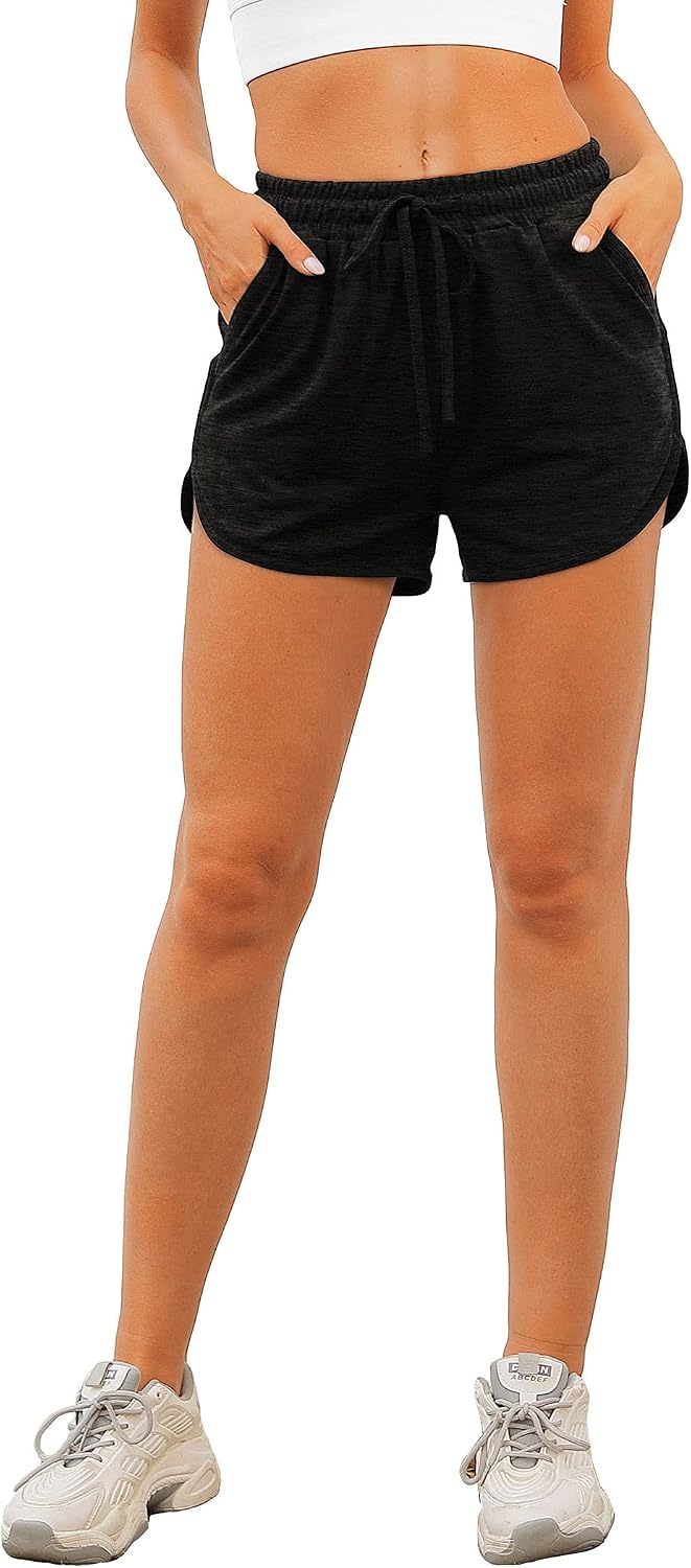 Detalle de Aloodor Women’s Athletic Running Dolphin Shorts with Pockets and Drawstring