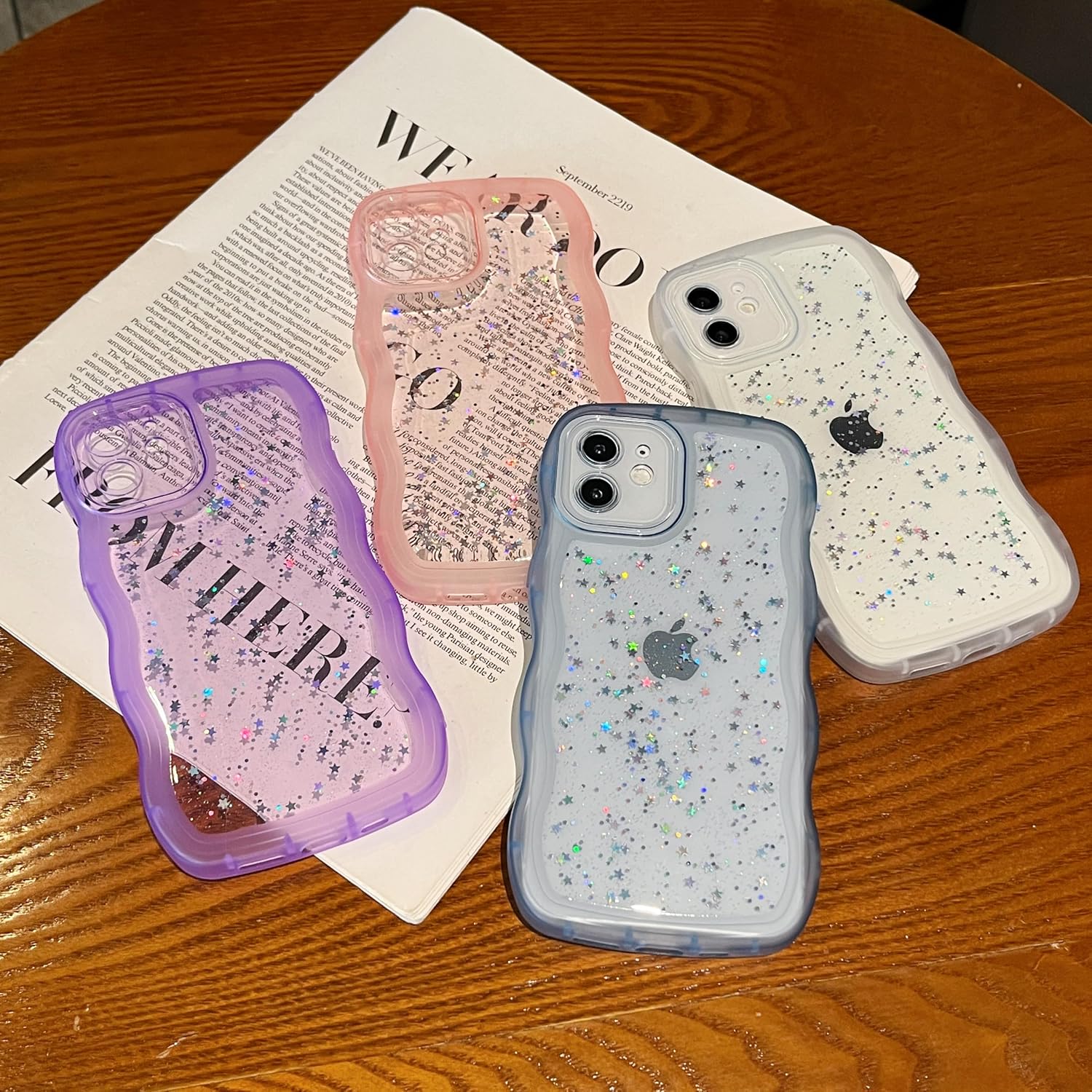 Thumbnail 6 de ZTOFERA Handyhülle für iPhone 13 (6,1") – transparente TPU Schutzhülle mit Wellenrahmen, Sternen & rosa Rahmen