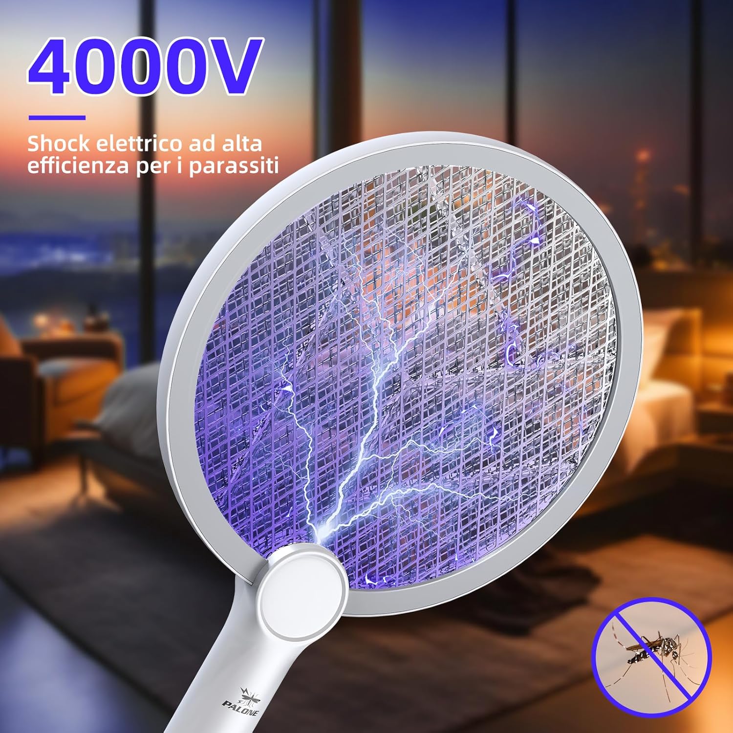 Thumbnail 1 de PALONE Racchetta Zanzare Elettrica Ricaricabile 4000V con USB-C – 3 Strati, LED UV
