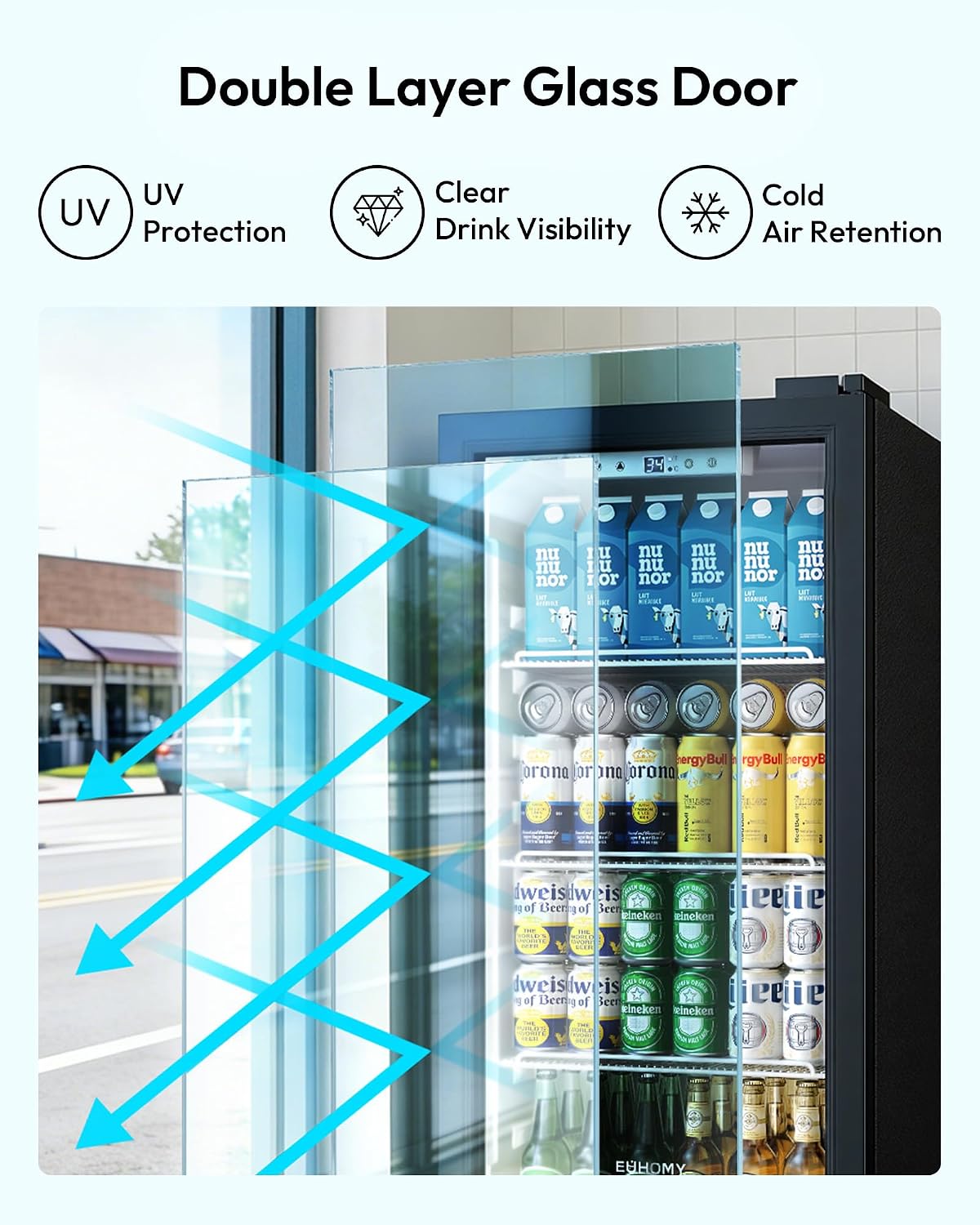 Detalle de EUHOMY CDR004-6 Beverage Refrigerator, 6 Cu. Ft., Glass Door and Lock