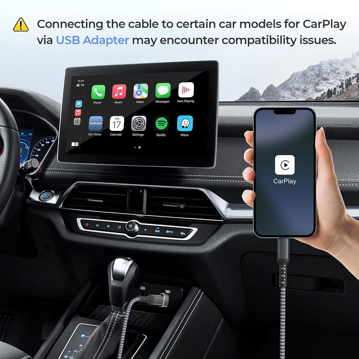 Detalle de Elebase USB-C to Lightning Car Charger Cable 1M with USB A Adapter for Apple Devices