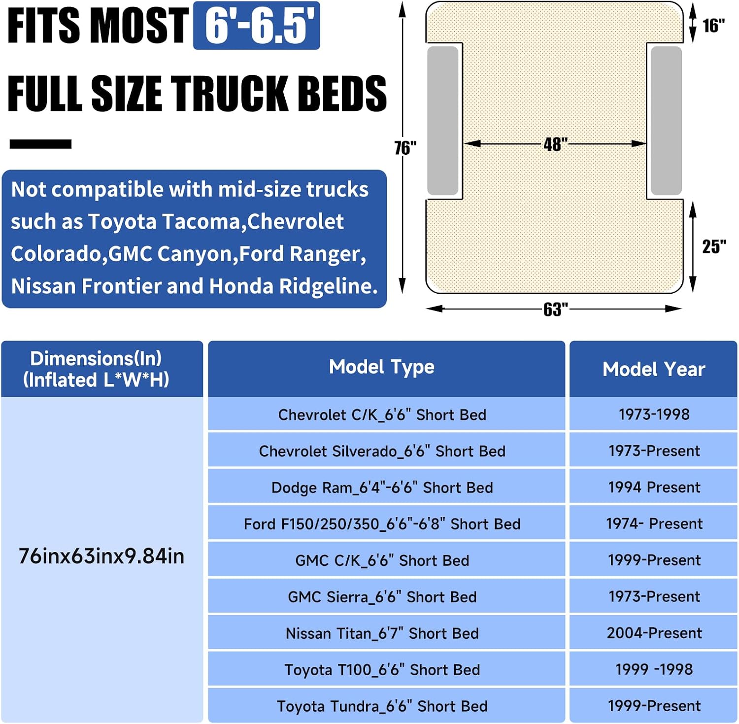 Detalle de Umbrauto Air Mattress for 6-6.5ft Full Size Truck Bed
