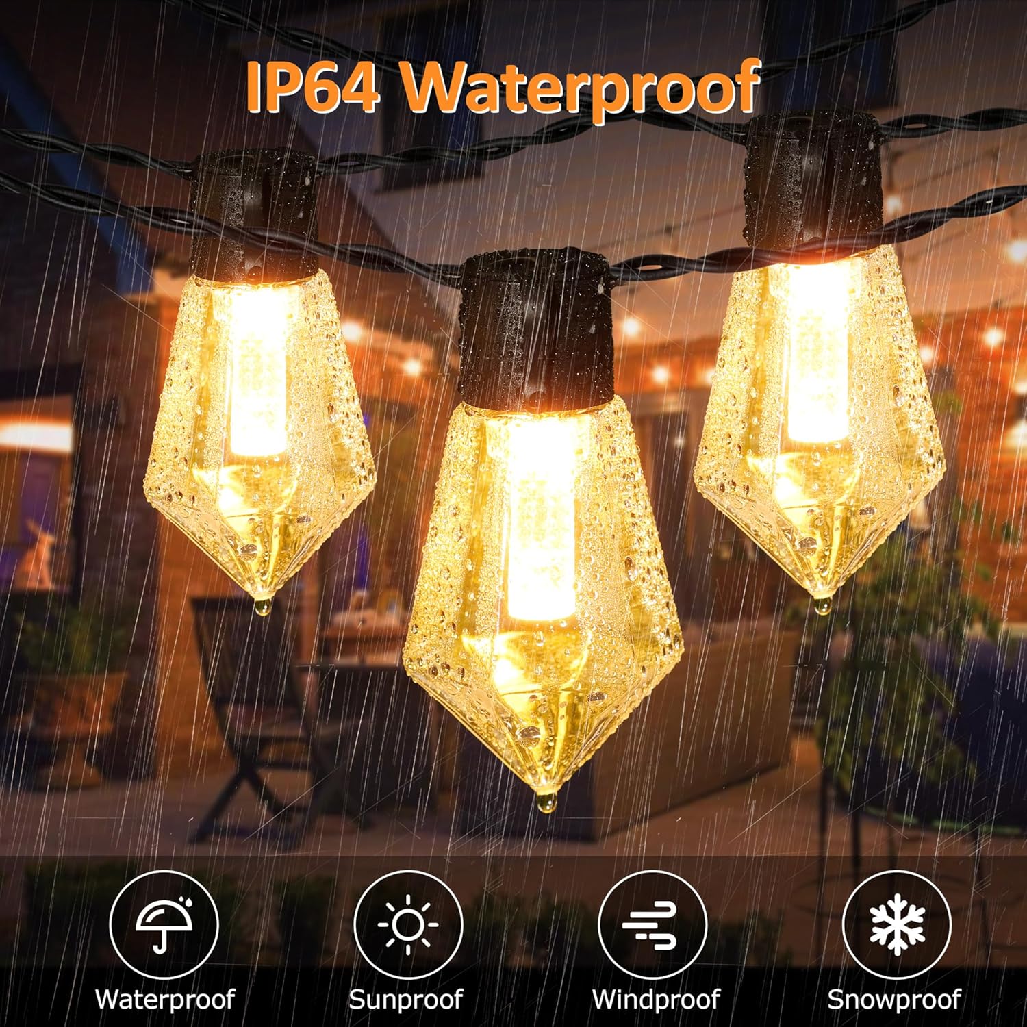 Thumbnail 1 de Aurogeek Festoon Lights Outdoor Garden Battery Powered with Timer (9m) – 8 Modes, USB-C Rechargeable, IP64 Waterproof ST64 Bulbs