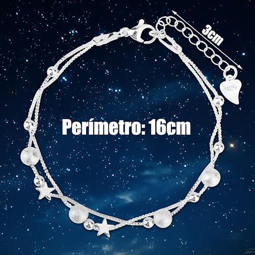 Detalle de Pulsera plateada para mujer Rebundex: regalo sofisticado con estrellas y cuentas