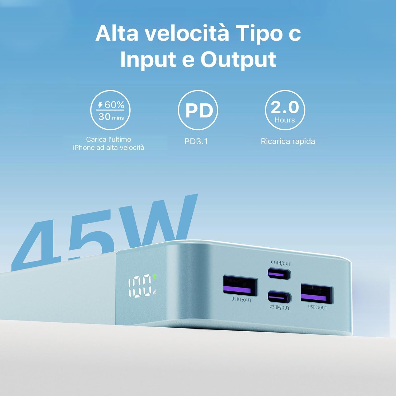 Detalle 2 de JUOVI J2621 20000mAh Power Bank portatile