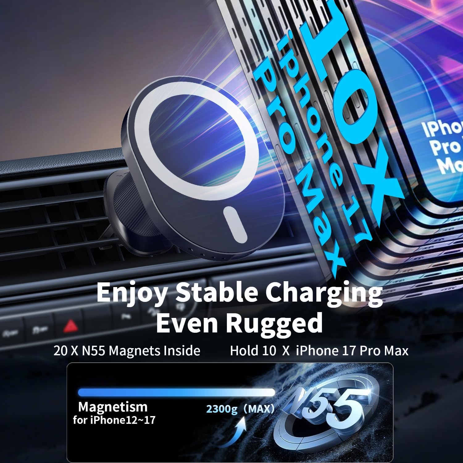 Thumbnail 3 de Mag-safe Car Charger Mount 15W wireless car charger