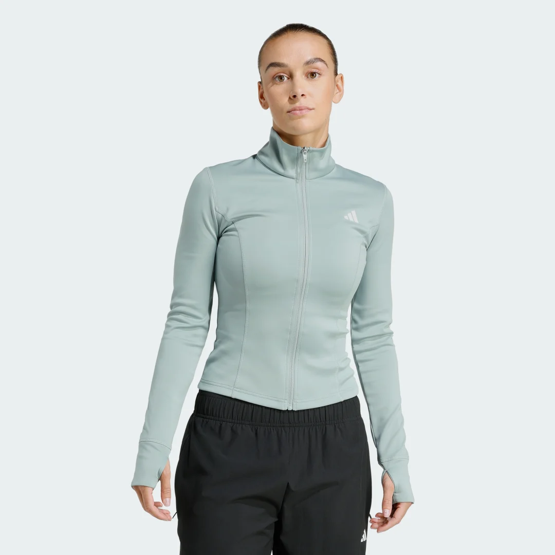 Detalle de Chaqueta con cierre de cremallera Optimé Essentials de Adidas – verde