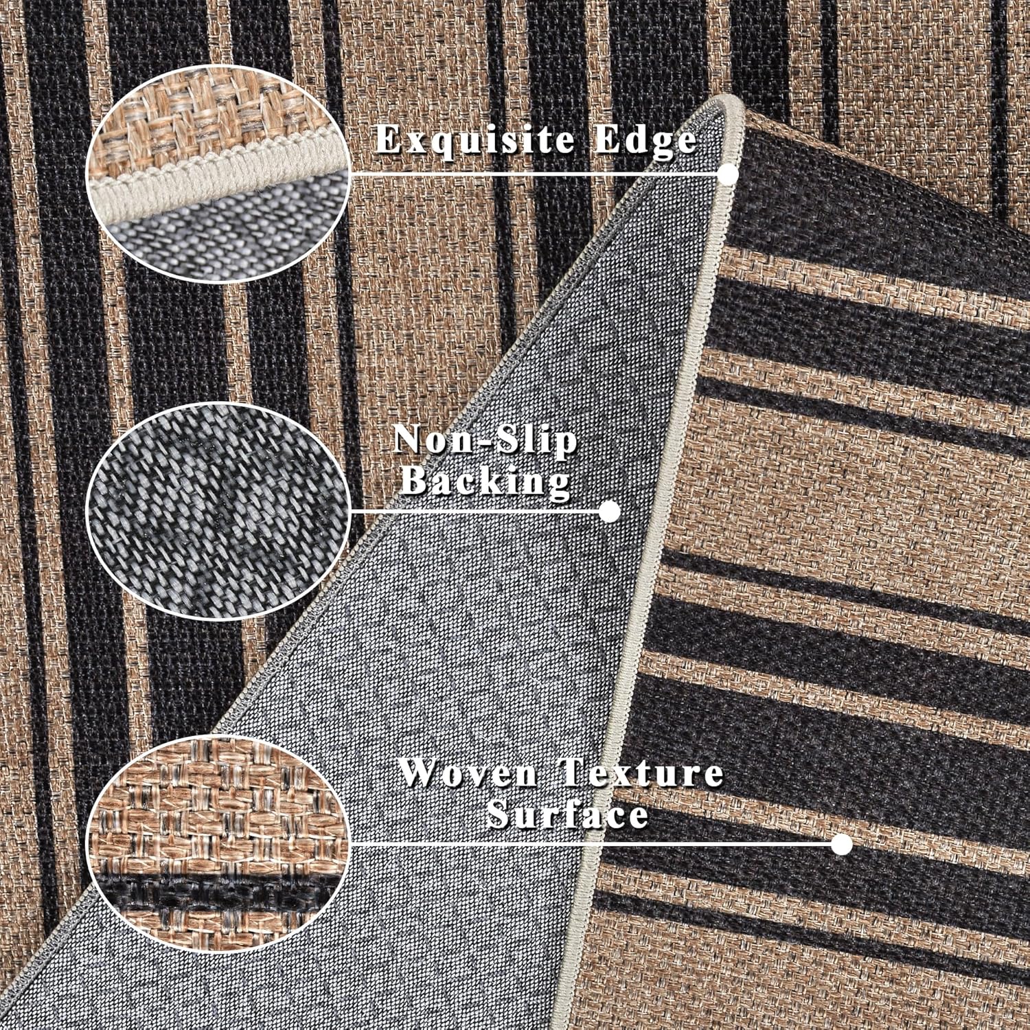 Detalle de Zeeinx Modern Easy Jute Striped Area Rug, 3' x 5', Washable Indoor/Outdoor