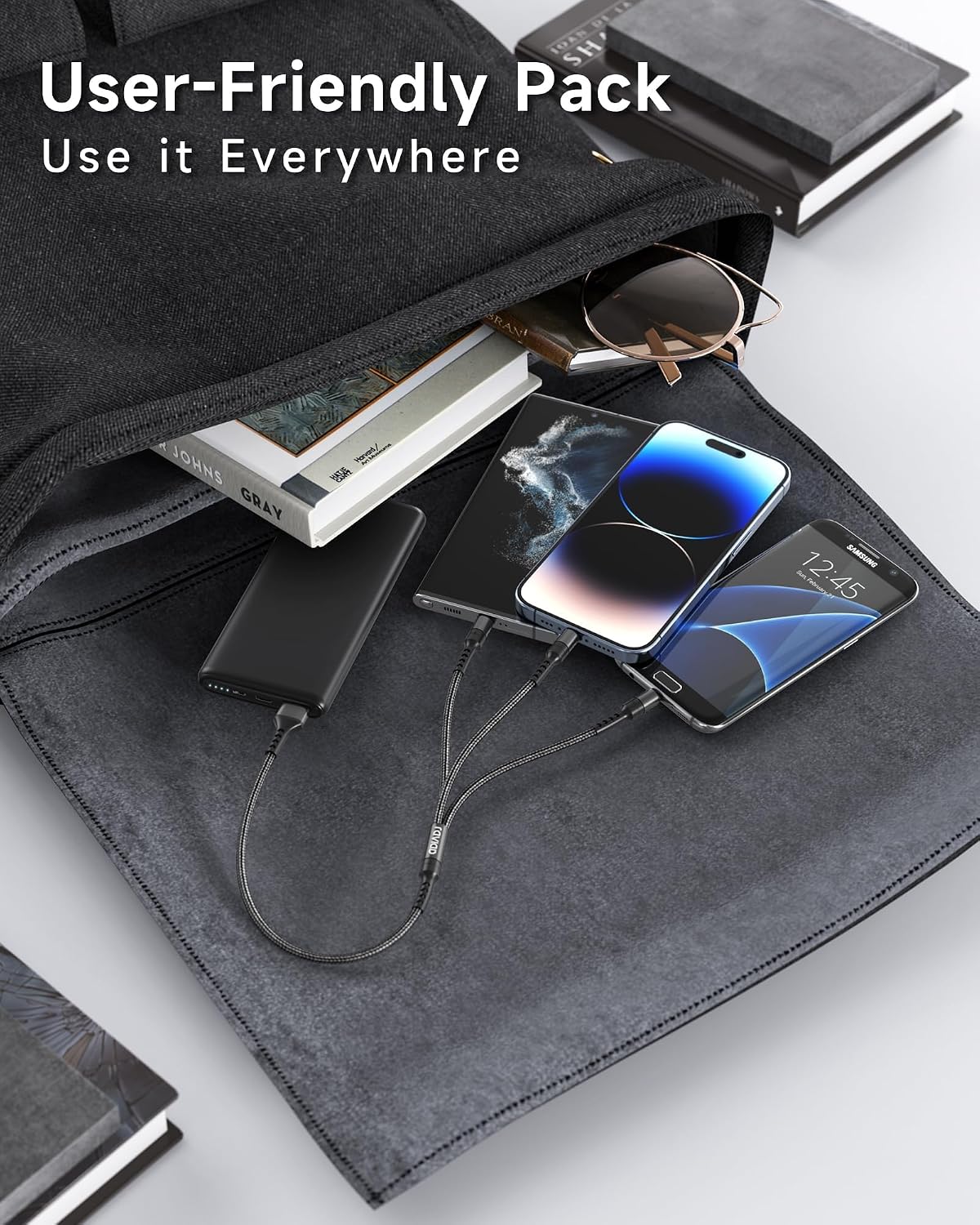 Detalle de RAVIAD 3-in-1 Multi Charger Cable (0.5m) with Lightning, USB‑C and Micro USB – Black