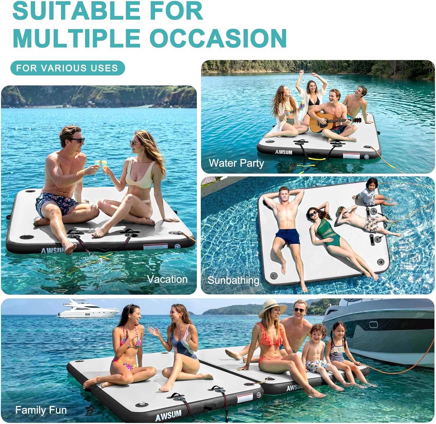 Thumbnail 2 de AWSUM Inflatable Floating Dock/Air Dock Platform with Non-Slip Surface for Pool, Beach, and Ocean