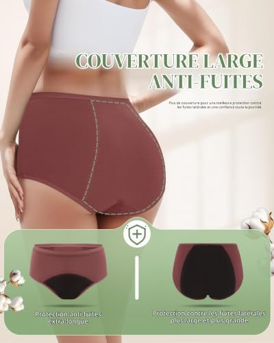 Thumbnail 3 de TANSTC Culotte menstruelle lavable en coton, 4 couches, lot de 3 taille M