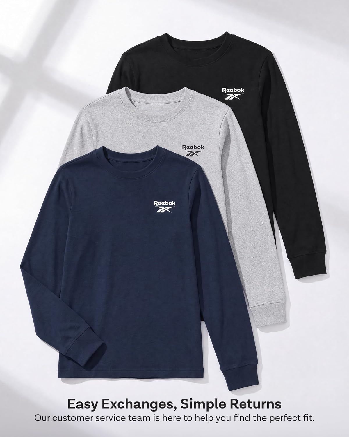 Detalle 2 de Reebok Boys' Long-Sleeve Shirts, 3-Pack