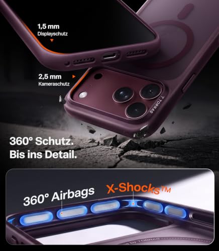 Detalle de TORRAS Guardian-Mag Hülle für iPhone 18 Pro MagSafe – Burgunderrot