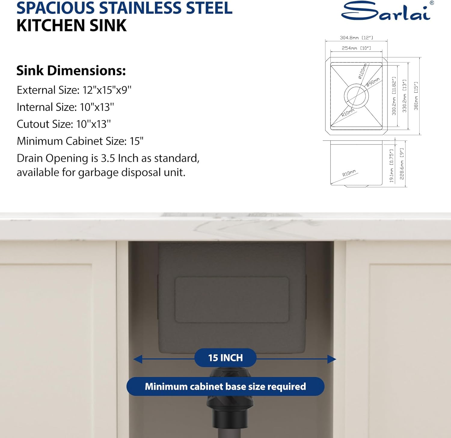 Thumbnail 6 de Sarlai 12 Bar Sink Undermount Workstation – 12 x 15 Inch, 16 Gauge T304 Stainless Steel