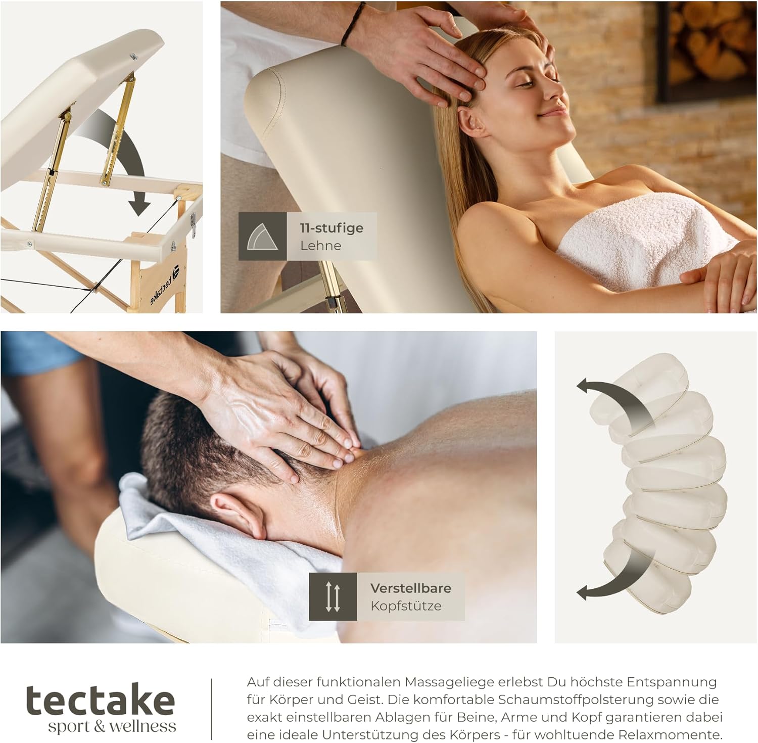Thumbnail 6 de tectake® Massageliege klappbar und höhenverstellbar (beige) – gepolstert für Massage, Tattoo oder Kosmetik