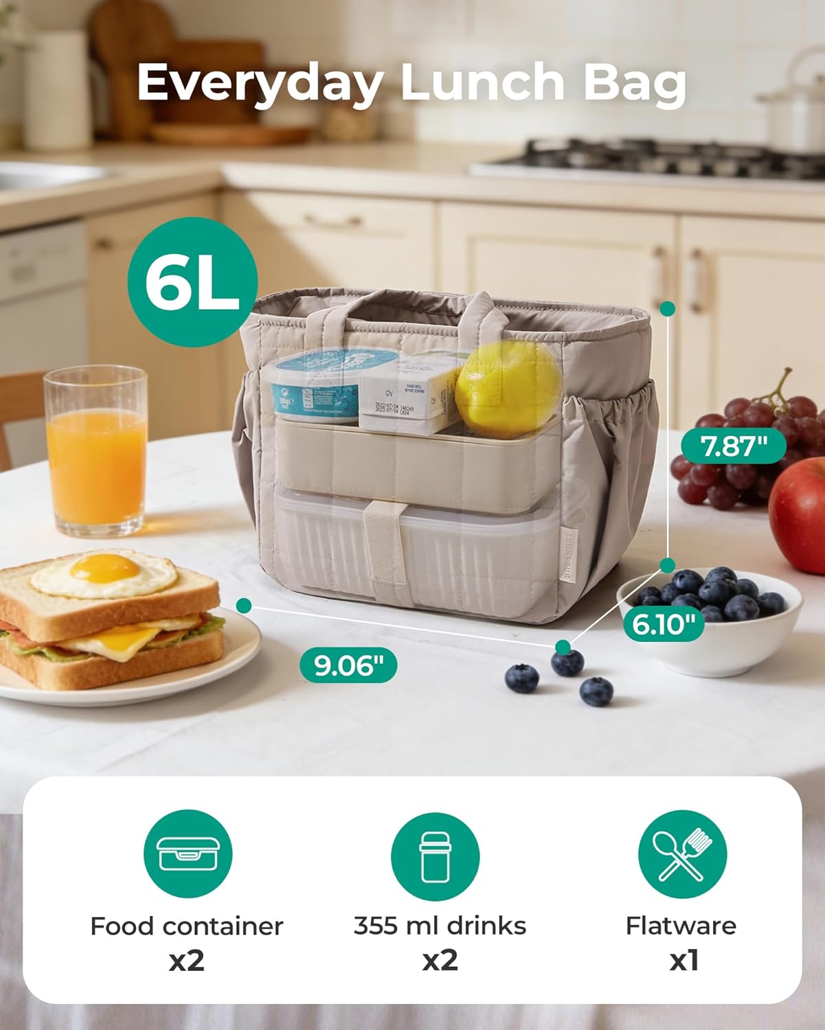 Thumbnail 1 de BAGSMART Lunch Bag for Women: Small Quilted Puffer Insulated Lunch Box (Forest Green)