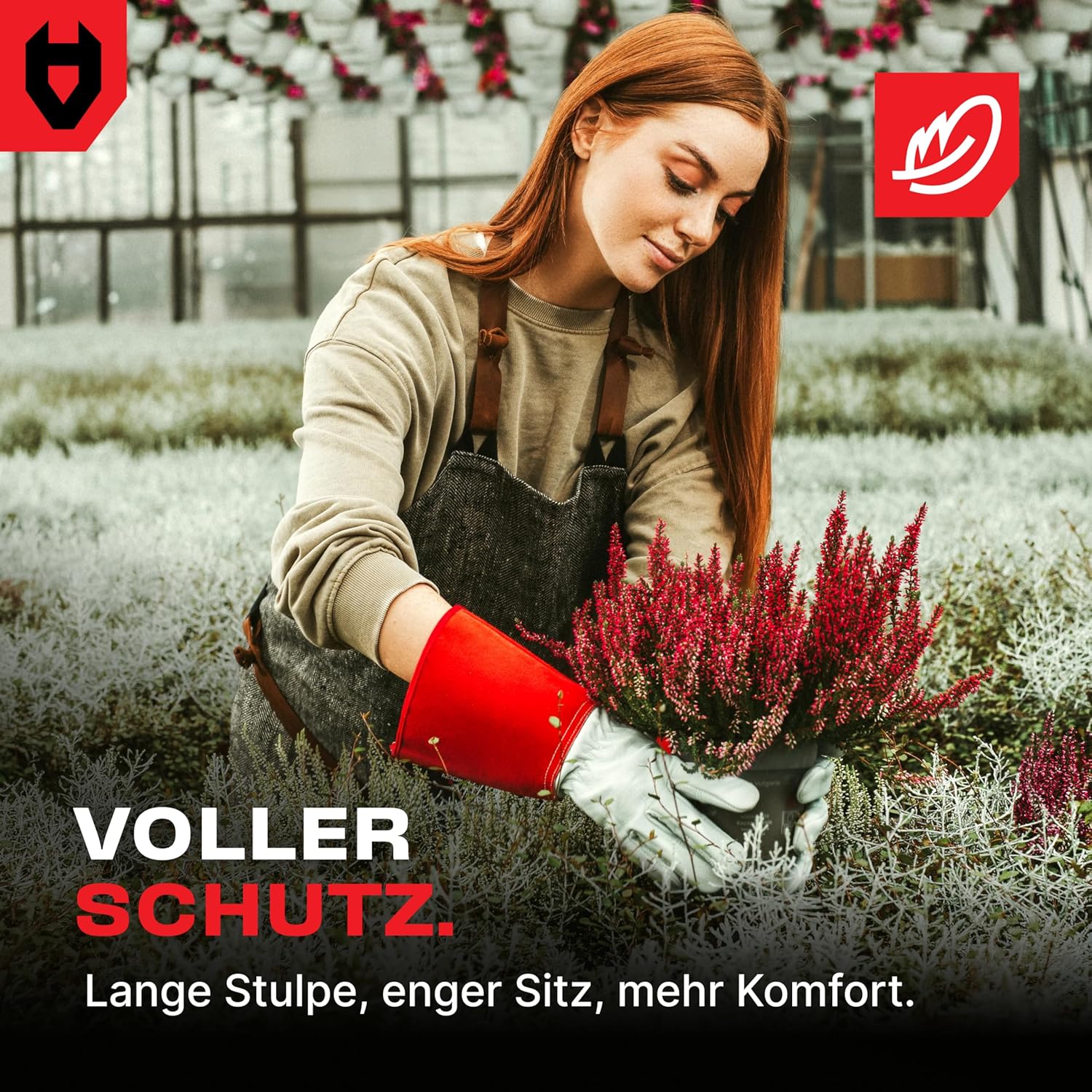 Thumbnail 5 de NoCry Leder-Gartenhandschuhe für Damen & Herren – dornenfeste Handschuhe mit extra langer Stulpe, Rot, Größe M