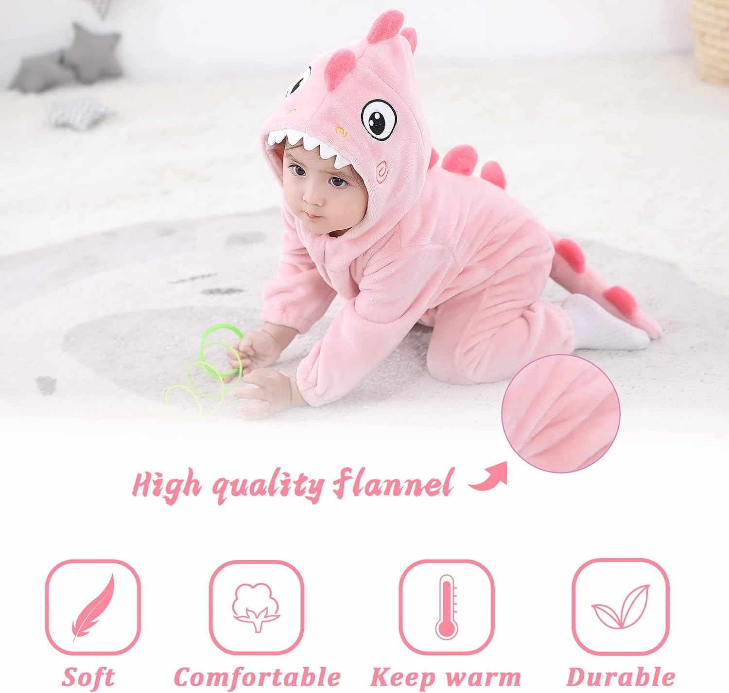 Detalle de TONWHAR Toddler Animal Romper in Plush Fleece