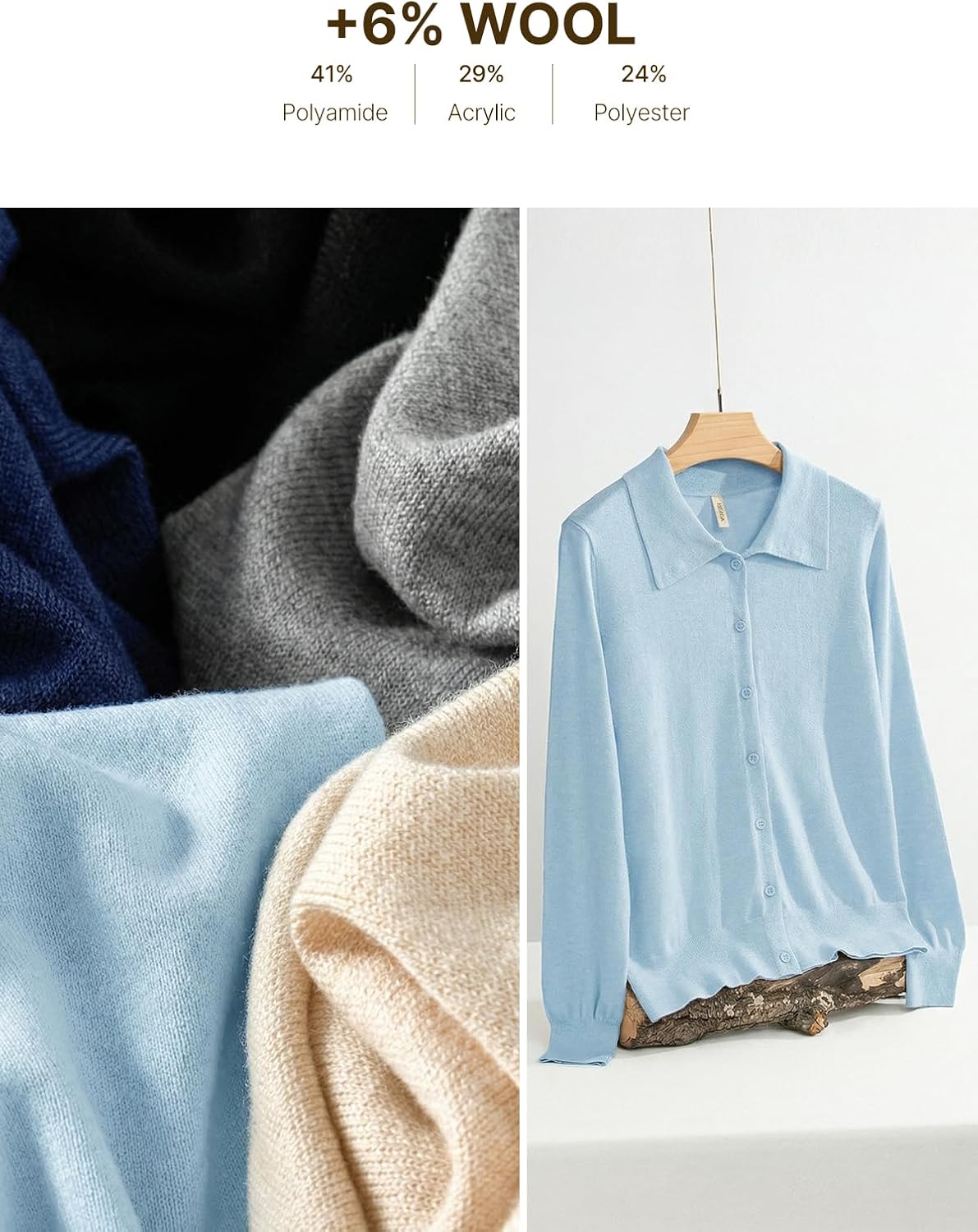 Detalle 1 de EVALESS Women's Lightweight Wool-Blend Cardigan Sweater with Button Front