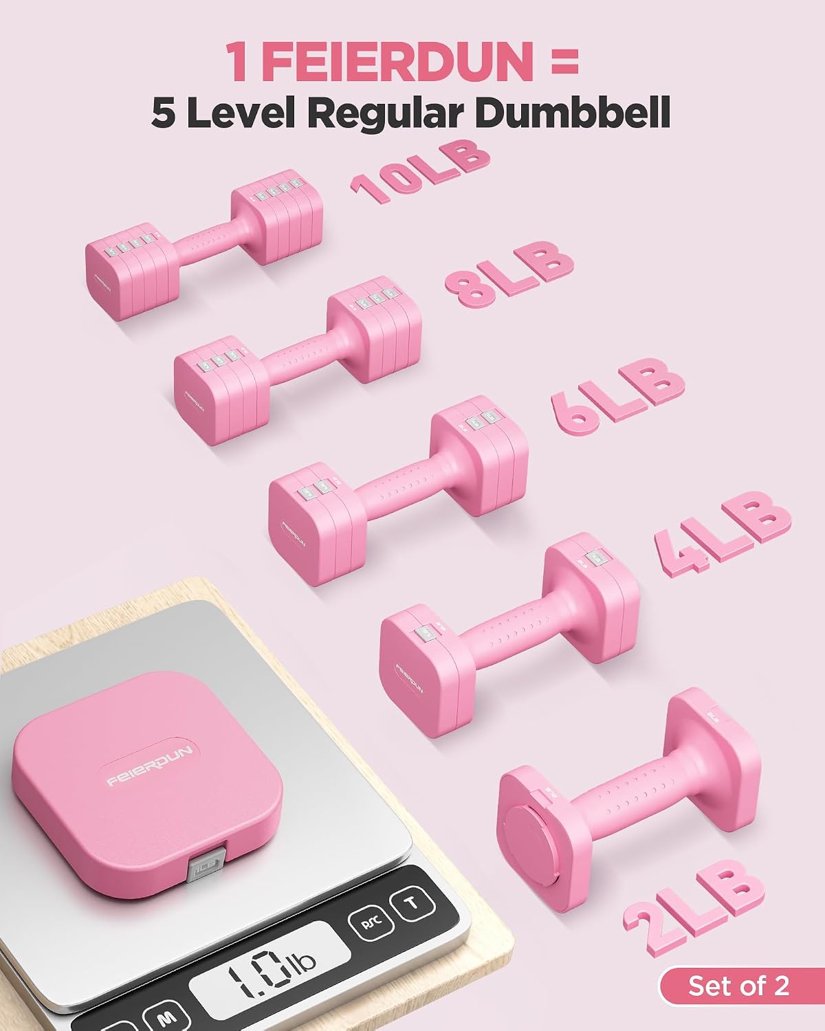 Thumbnail 1 de FEIERDUN DB3 DUM-10LB-NSP Adjustable Dumbbell Set, 2–10 lb Settings, Dual Lock