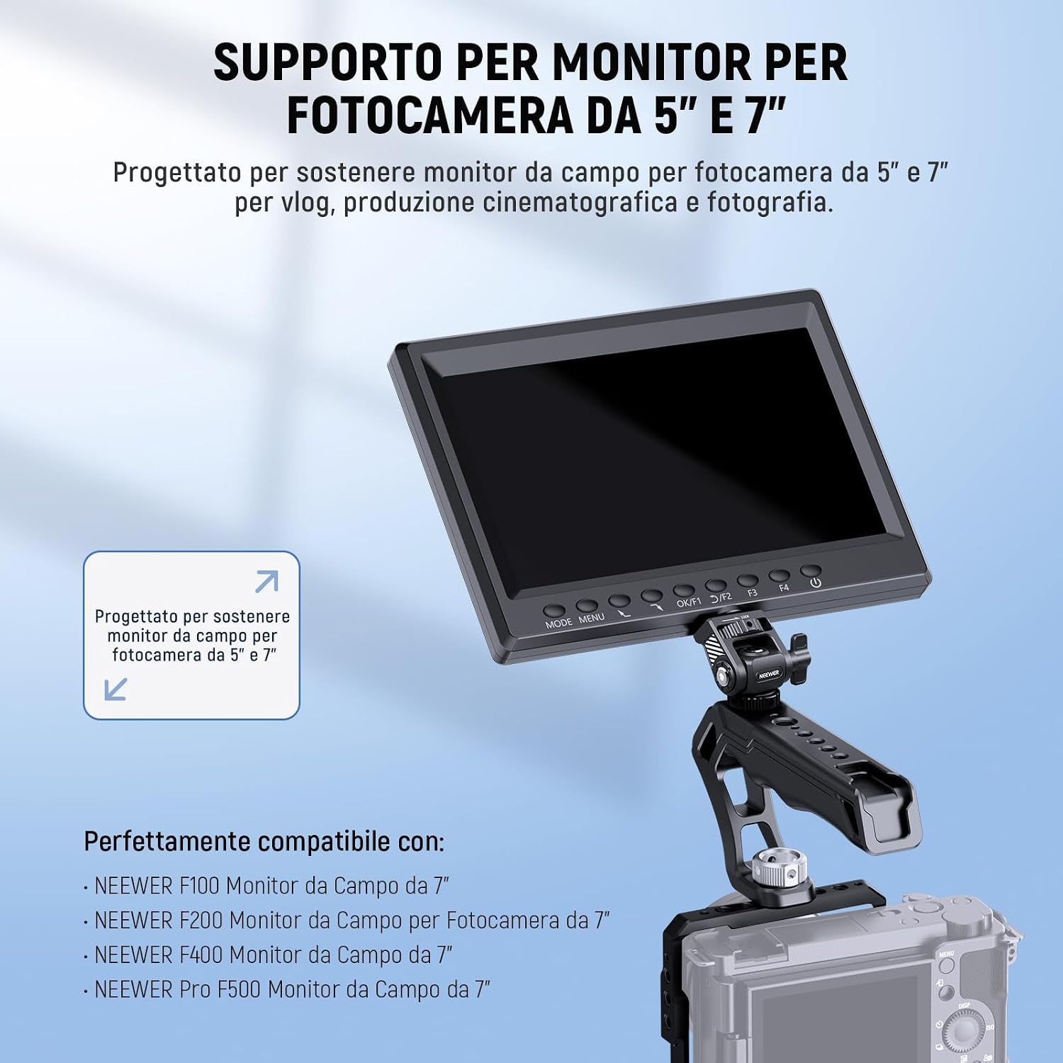 Thumbnail 1 de NEEWER Supporto Monitor da Campo con adattatore Cold Shoe, rotazione 360° e inclinazione 180° (MA019)