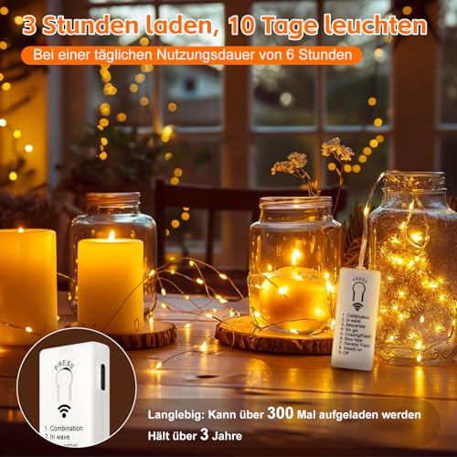 Detalle de SINAMER 6 Stück Micro LED Lichterkette mit aufladbarer Batterie, 2 m, 20 LEDs