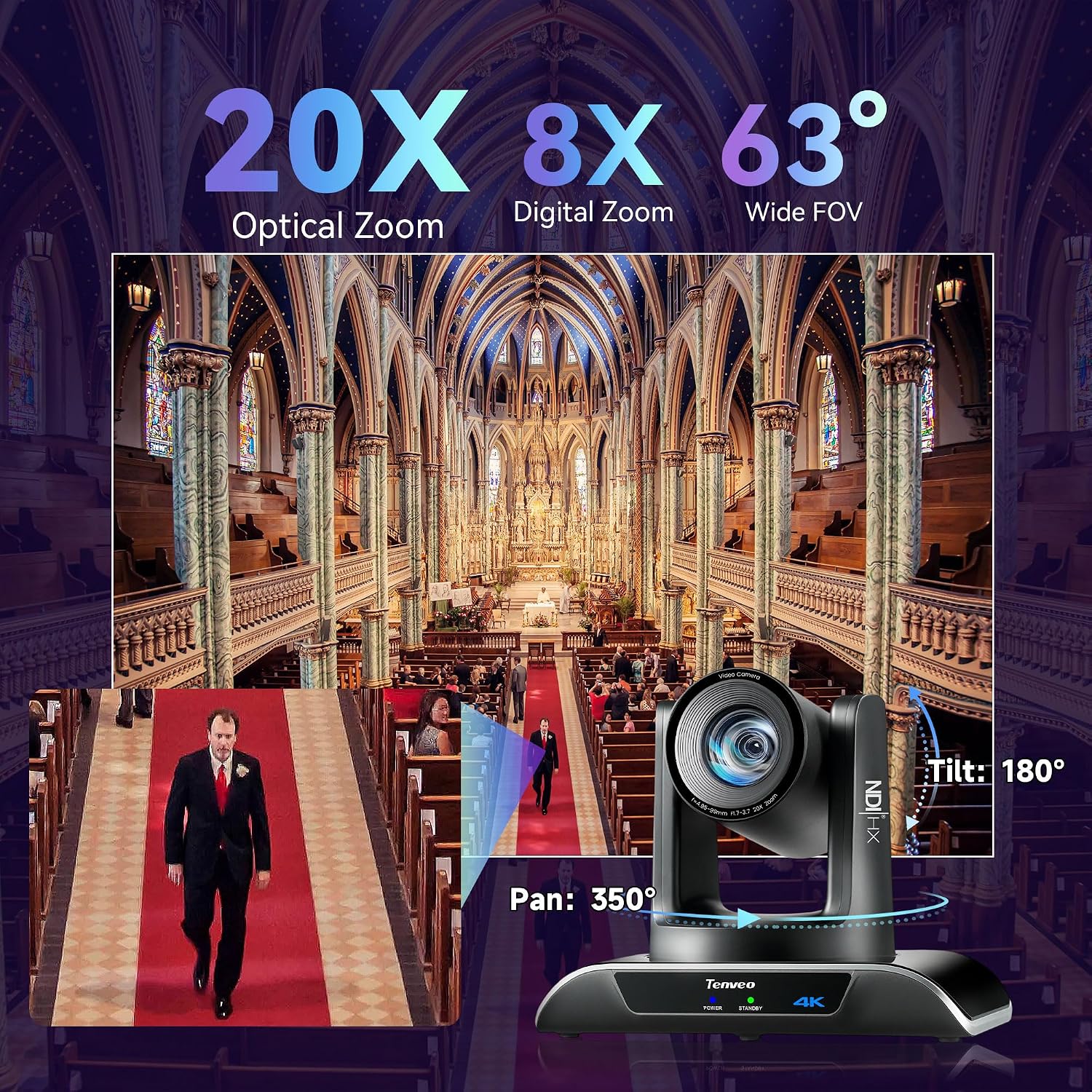 Thumbnail 6 de Tenveo 4K NDI PTZ Camera with AI Humanoid & Face Auto-Tracking (20X Optical Zoom)