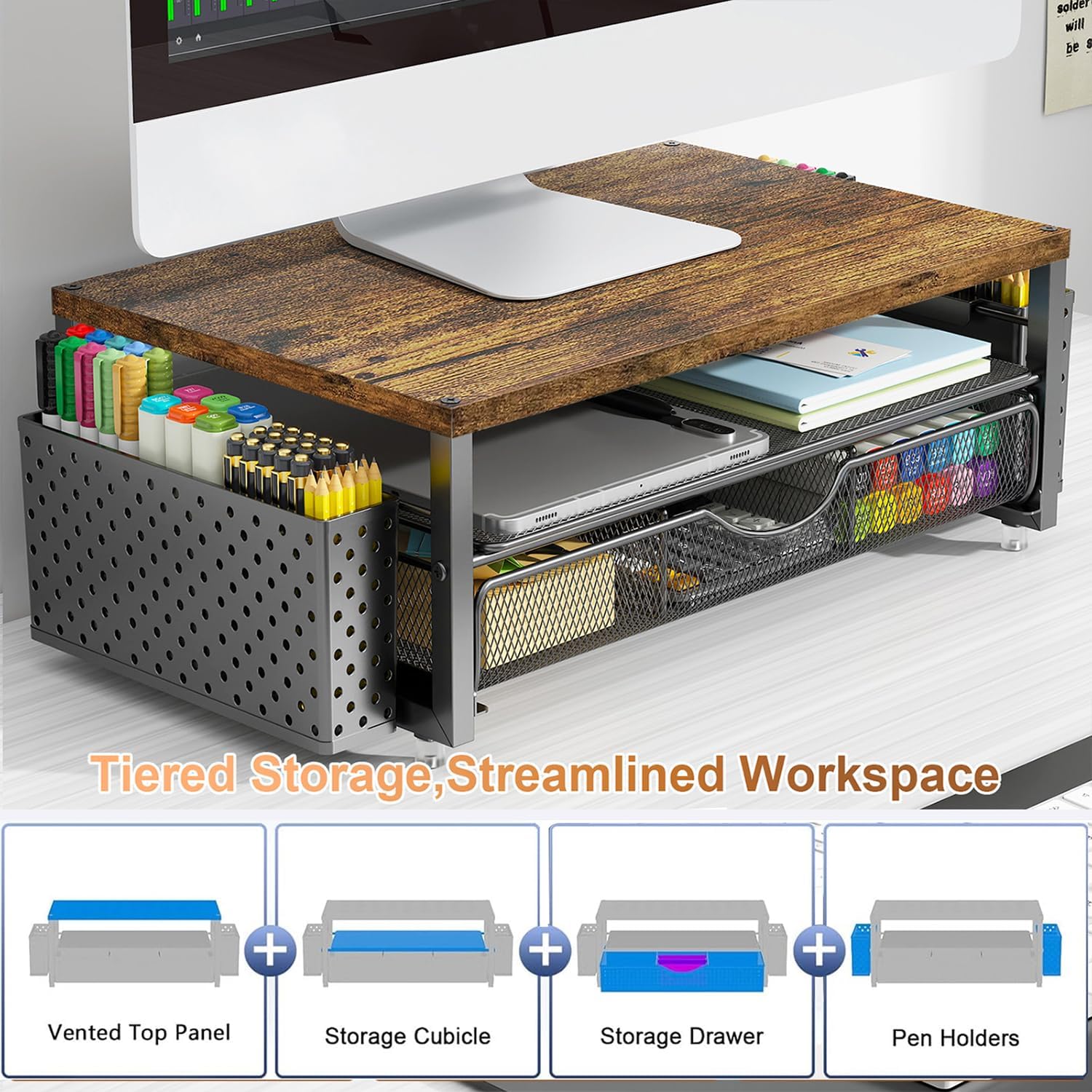 Detalle de Monitor riser desk organiser with drawer