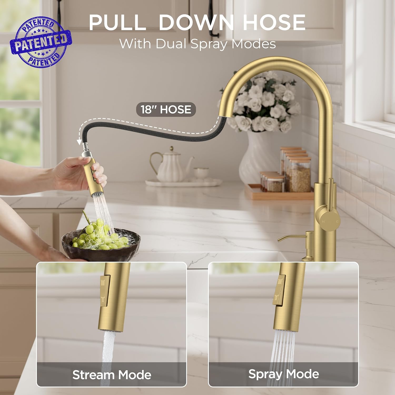 Thumbnail 2 de FORIOUS FF0082G Kitchen Faucet, Gold High-Arc Pull-Down Sprayer