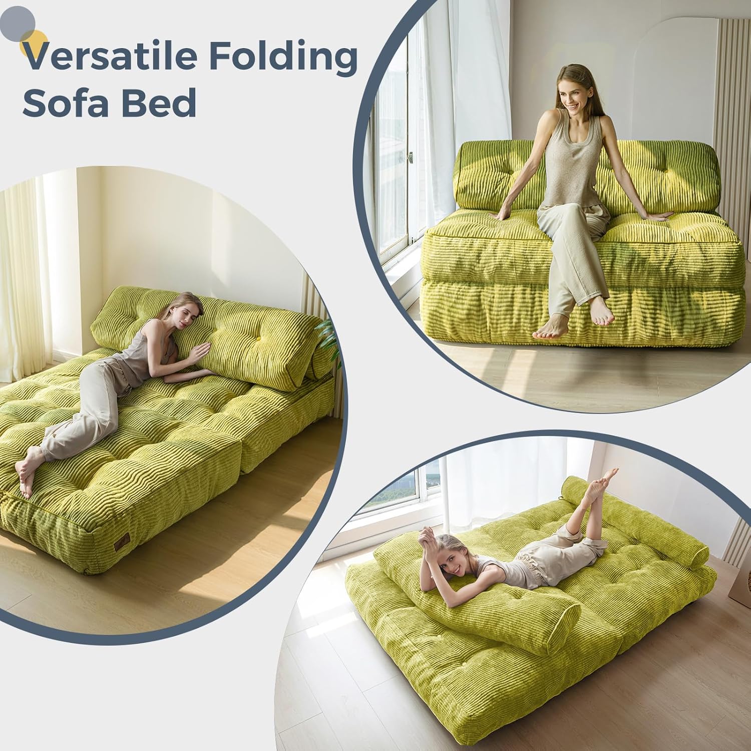 Detalle de MAXYOYO Folding Sofa Bed – Convertible Sleeper Chair with Pillow, Navy (Double)