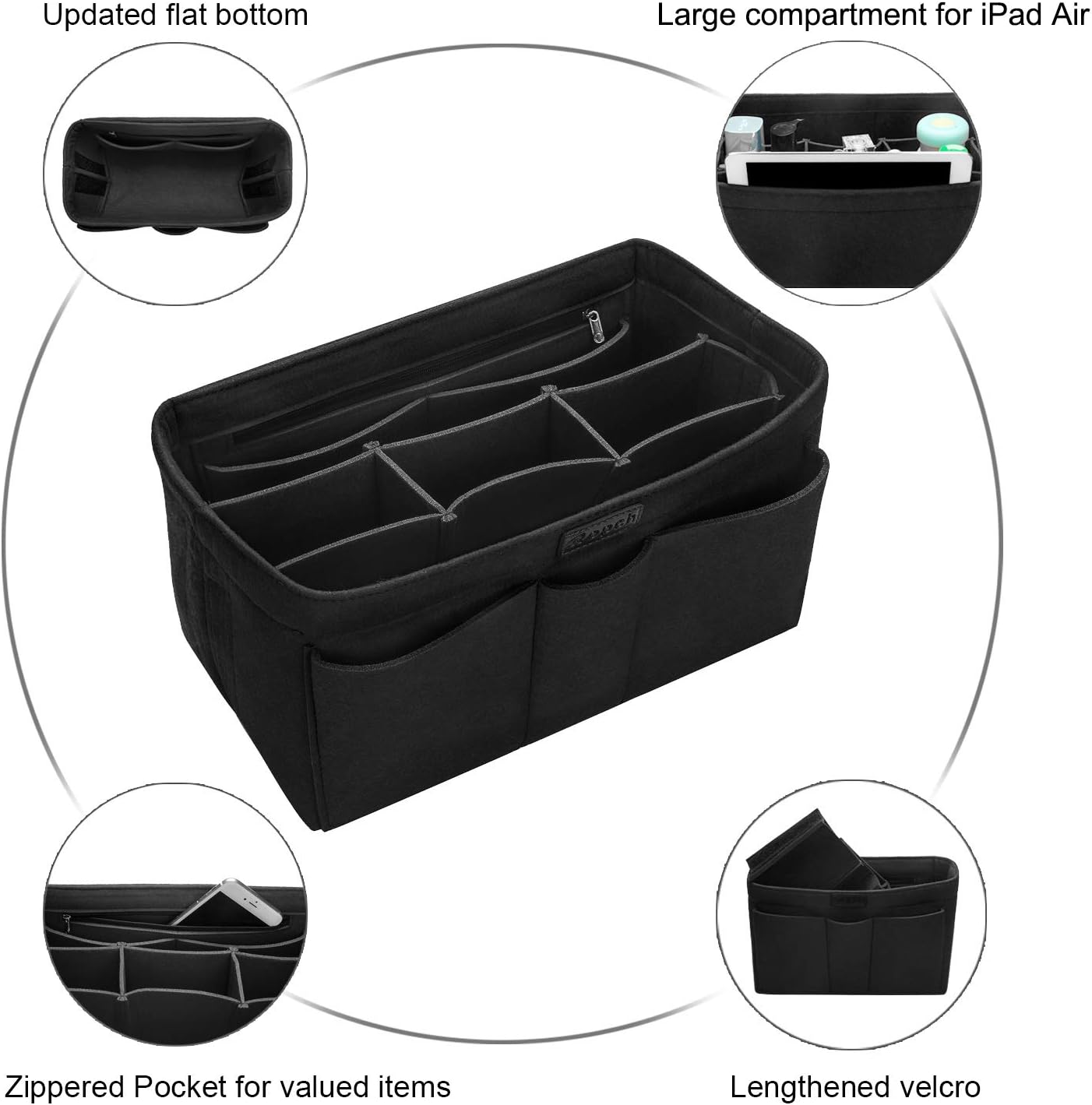 Detalle de Ropch Taschen Organizer für Damen-Handtaschen (Filz) – XL, Bag-in-Bag mit abnehmbarem Mittelteil