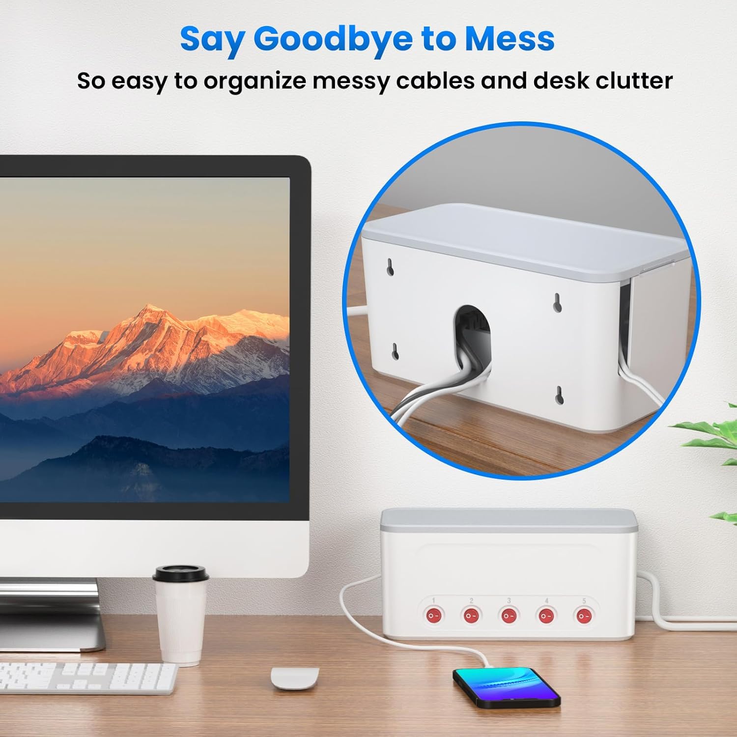 Thumbnail 4 de Ciabatta multipresa USB con scatola porta cavi e 5 prese Schuko (interruttori indipendenti) – Bianco, cavo 1,5 m