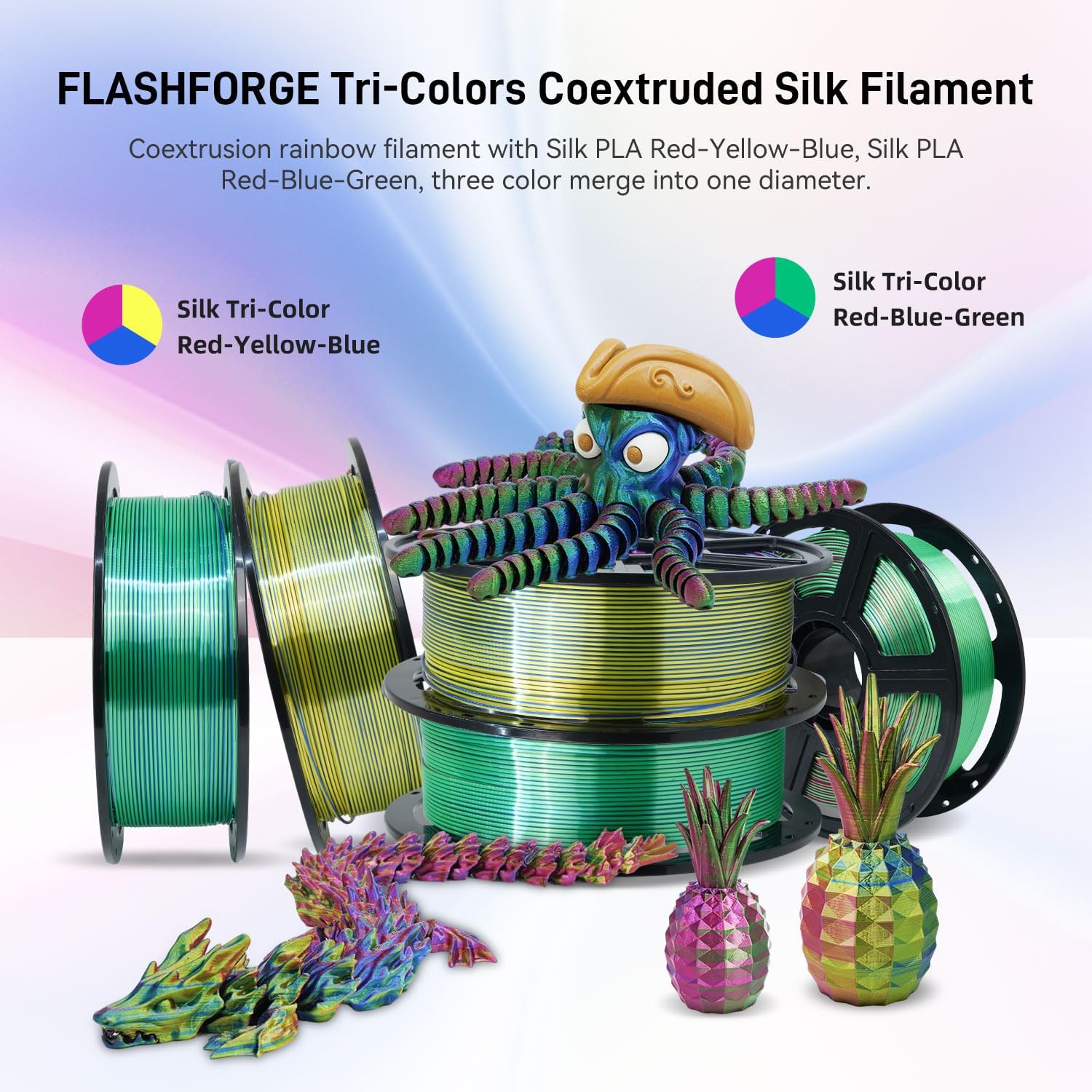 Detalle 2 de FLASHFORGE Silk Tri-Color PLA Filament 1.75mm
