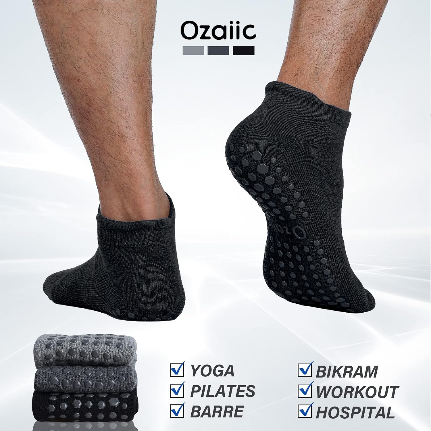 Thumbnail 6 de Ozaiic Yoga Socks for Women & Men with Grips – Non-Slip Cushioned Socks for Yoga, Pilates, Barre and Hospital Use (3 Pairs)